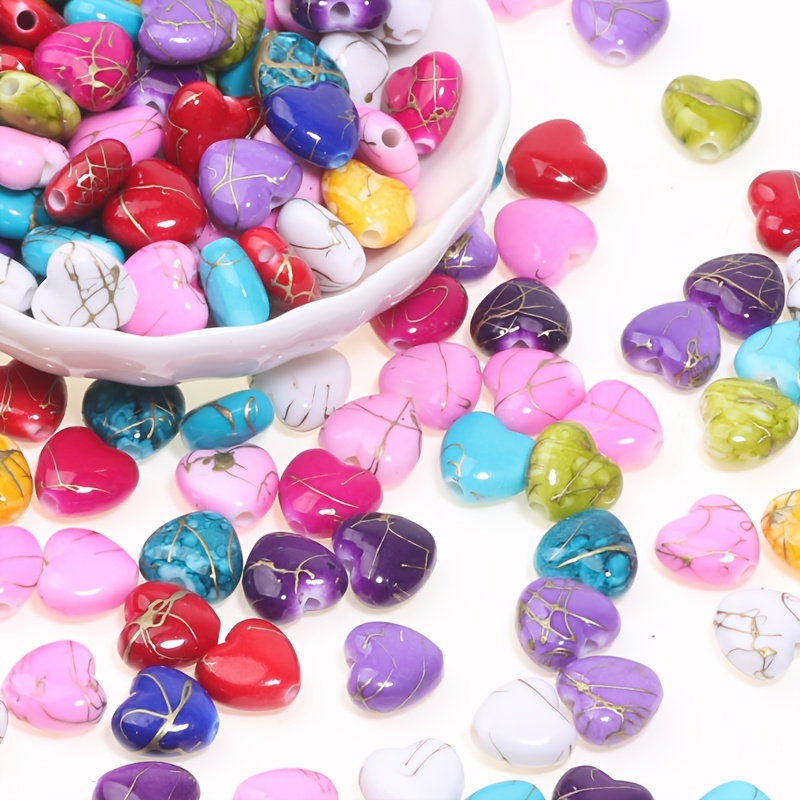 E-shop 50 Stück bunte herzförmige Perlen mit Struktur & Loch - 10x11mm geeignet für Armbänder, Halsketten, Schlüsselanhänger, Valentinstagsdekoration,