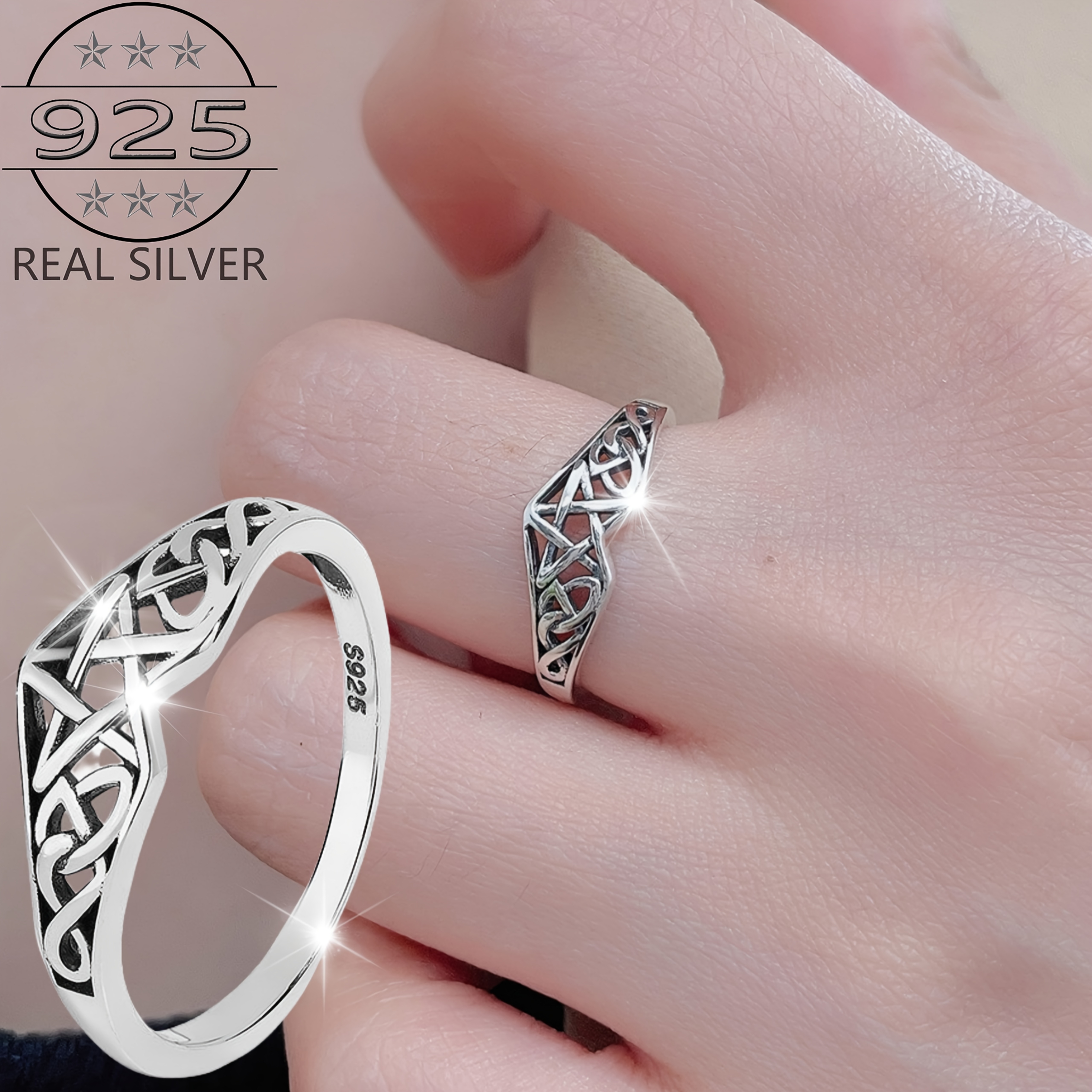 

1pc 925 Sterling Silver Ring, Trendy Knot & Design Ring, Suitable For Men And Women