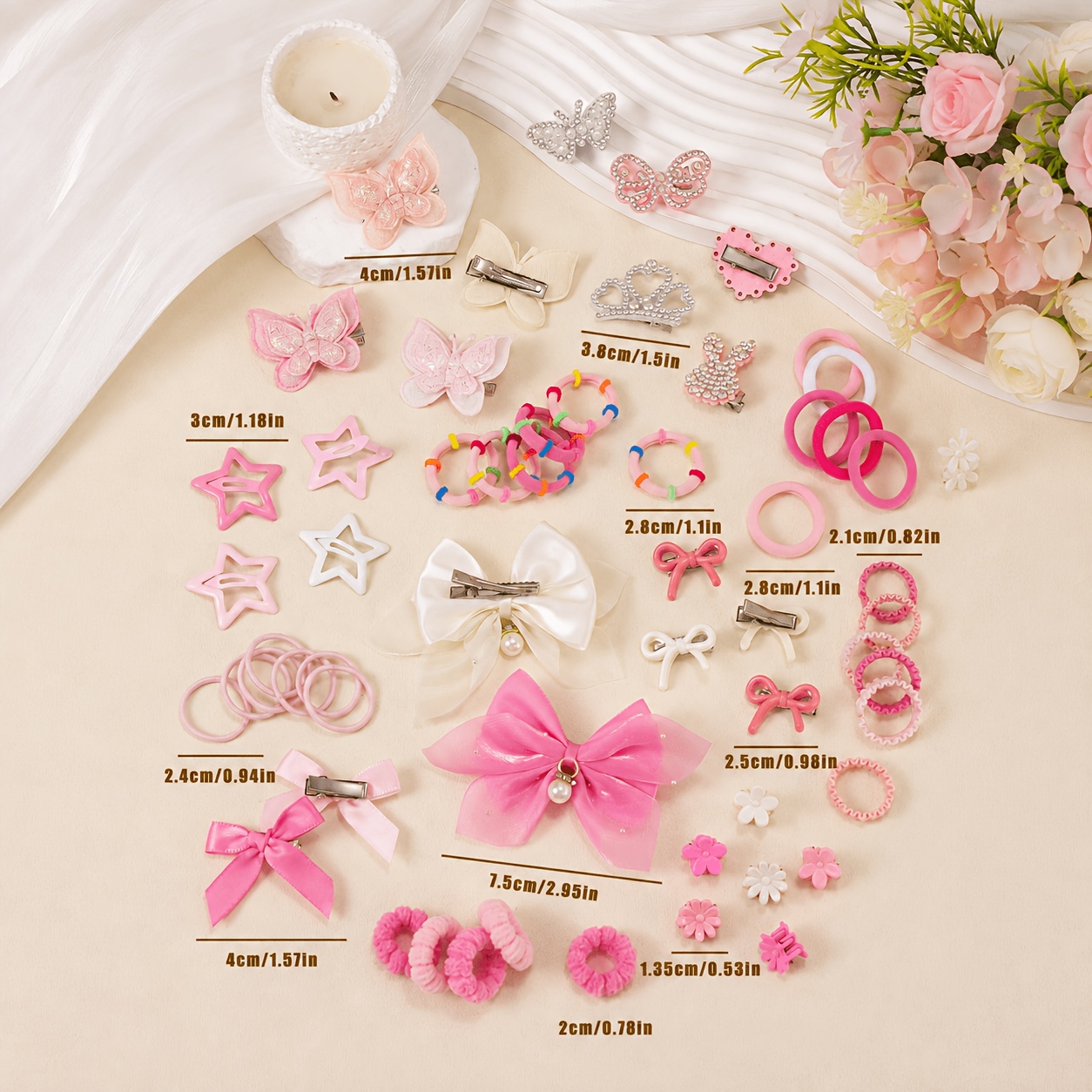 917pcs Pink Kawaii Hair Accessories Set
