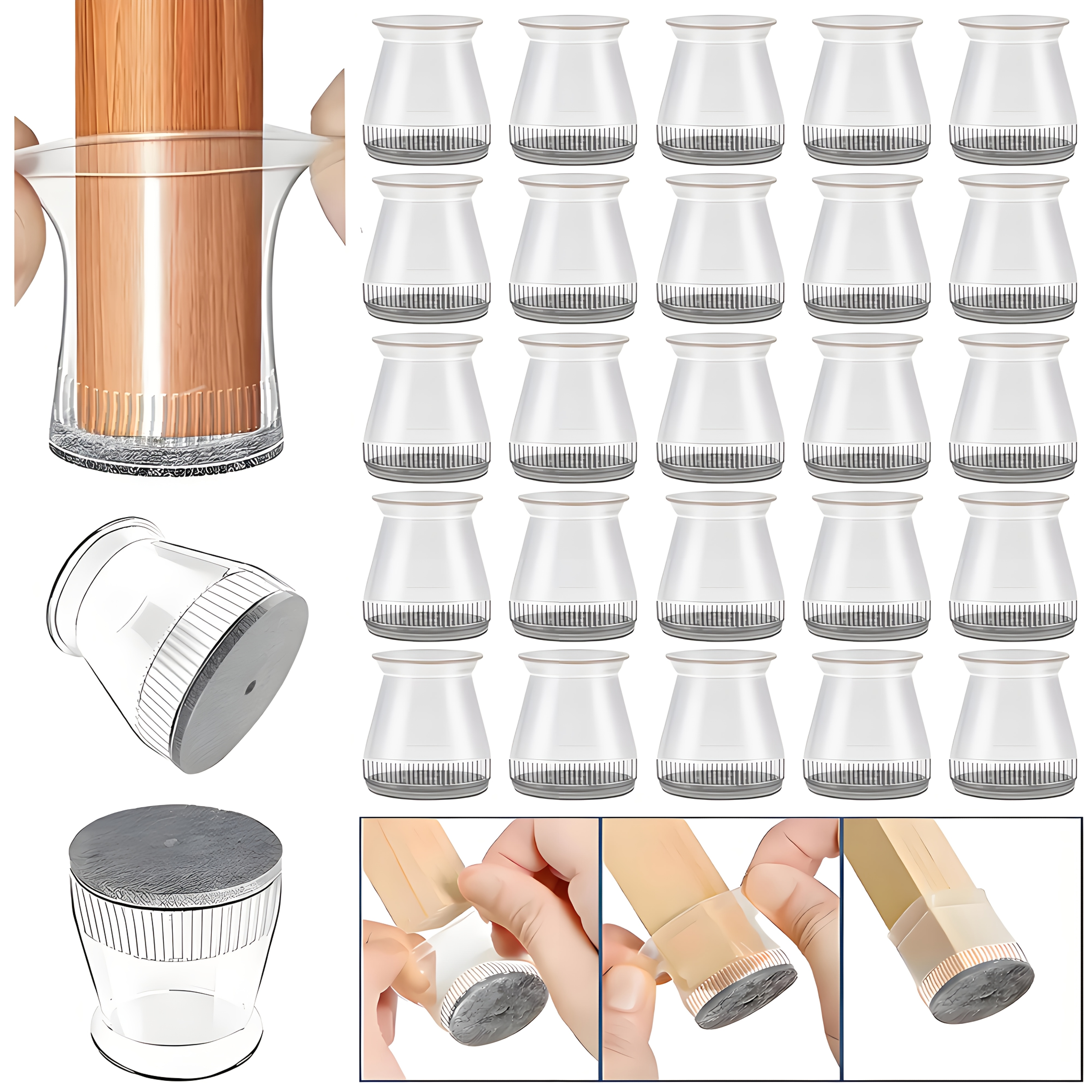 TEMU 24pcs Transparent Silicone Furniture Leg Protectors, Reduce Noise, Prevent Scratches. Protect Hardwood And Tile Floors, Anti-slip And Durable.