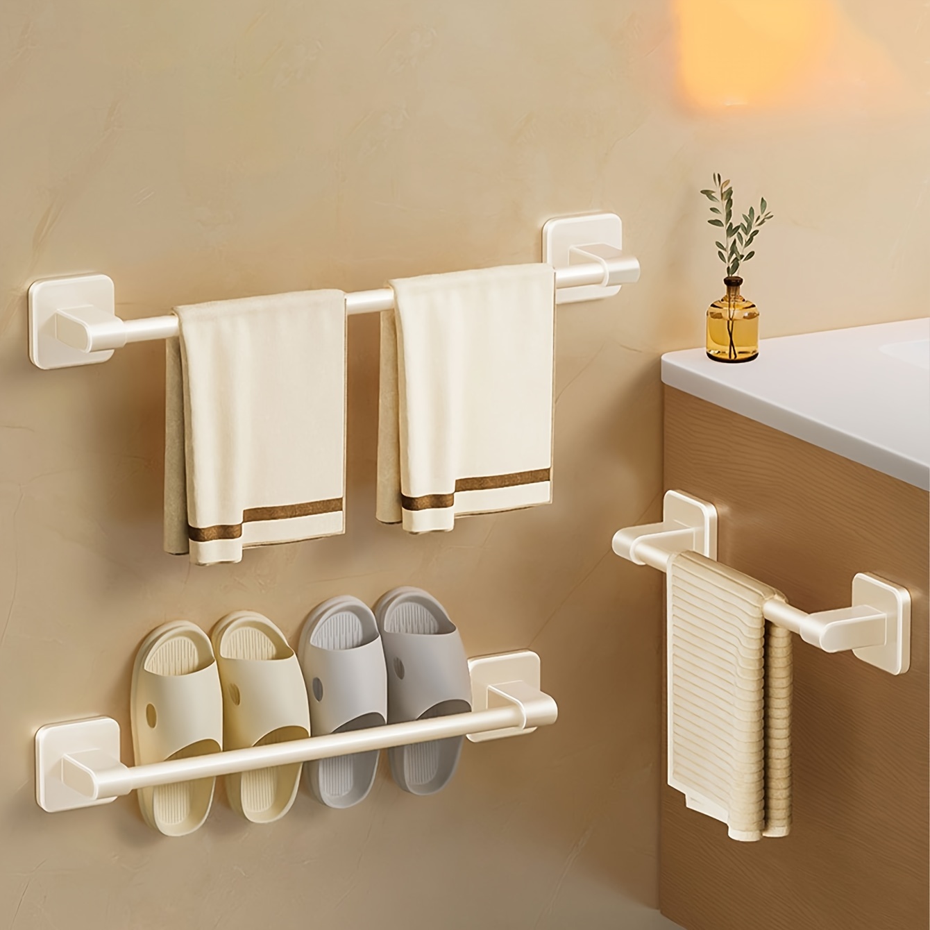 

1pc Single Rod Towel Rack, Wall-mounted Bath Towel Rack, Multiple Colors And Styles, Patch Installation, Essential For Kitchen And Bathroom