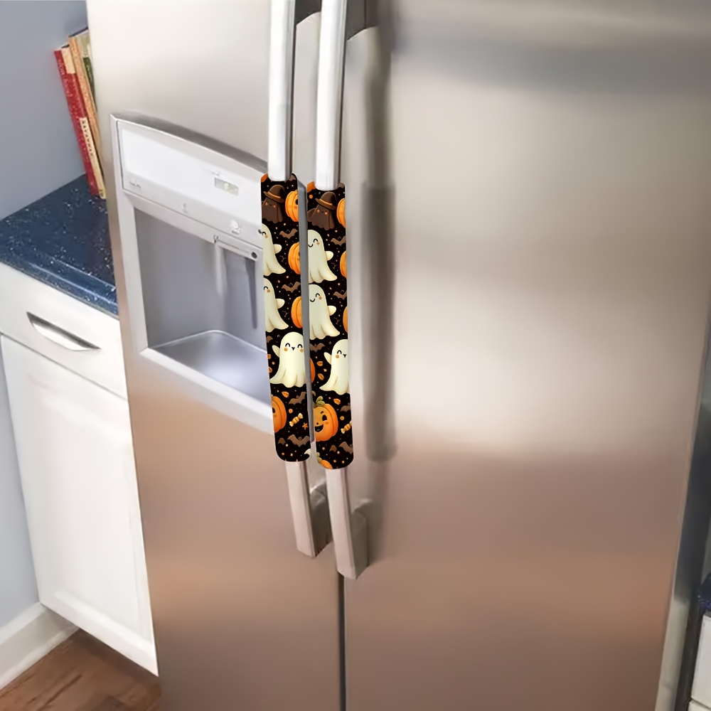 TEMU 1 Pair Refrigerator Handle Cover Accessories, Halloween Pumpkin Print Polyester Hotel Door Handle Cover, Non-slip Sliding Door Handle Protector,