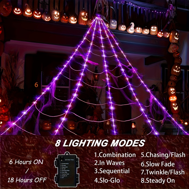 TEMU 16ft Giant Web Led Lights - 250 Lighting , Outdoor Halloween Decorations, No Power Required, Easy To Hang, Suitable For Scary Holiday Displays,