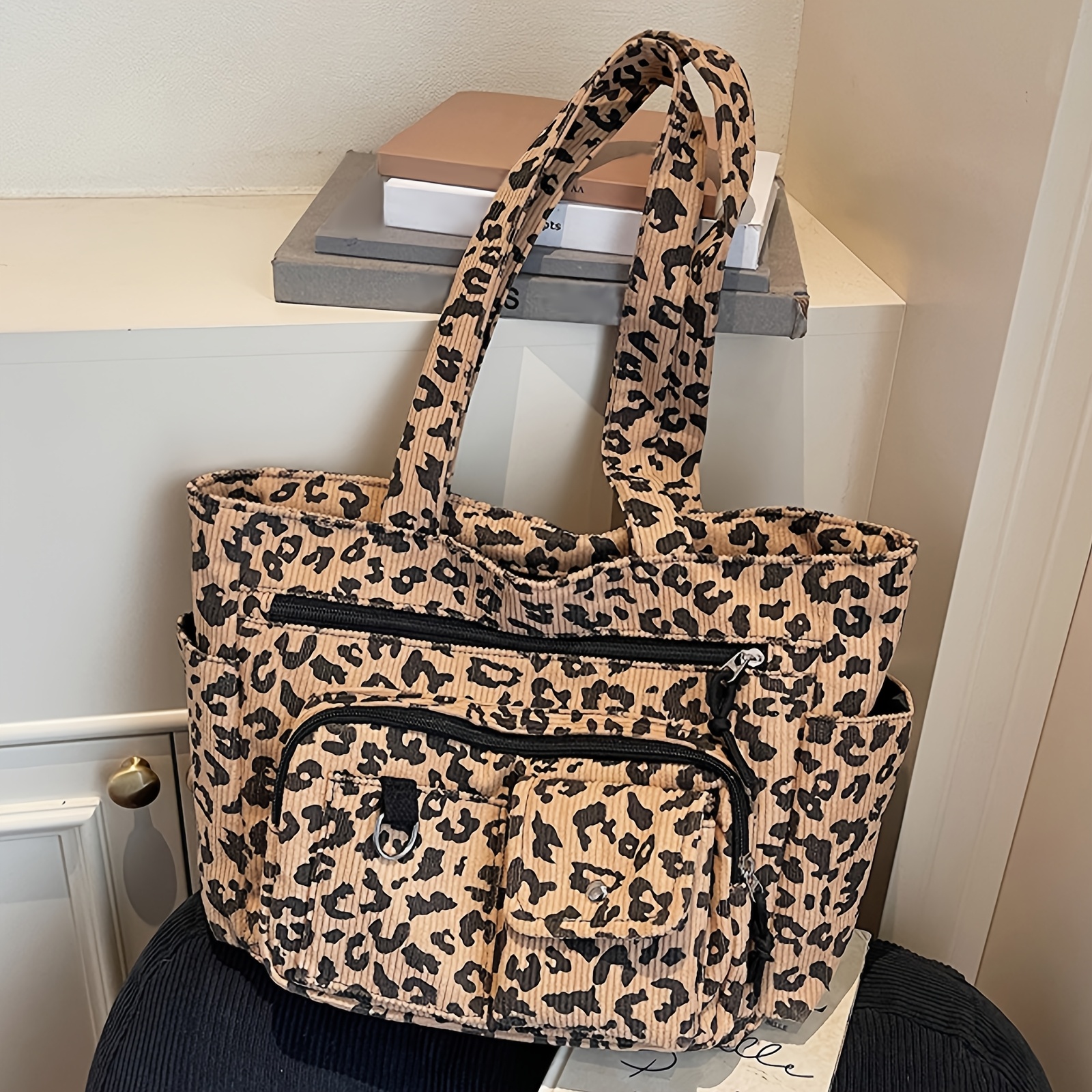 new corduroy fashion vintage style leopard print large - Temu