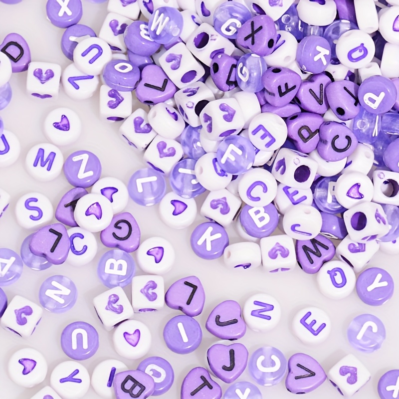 

100pcs Perles Acryliques Violettes pour la Fabrication de Bijoux DIY - 6 Styles avec Lettres, Chiffres & de Cœur, Parfaites pour l'Artisanat & Accessoires, Fournitures de Fabrication de Bijoux