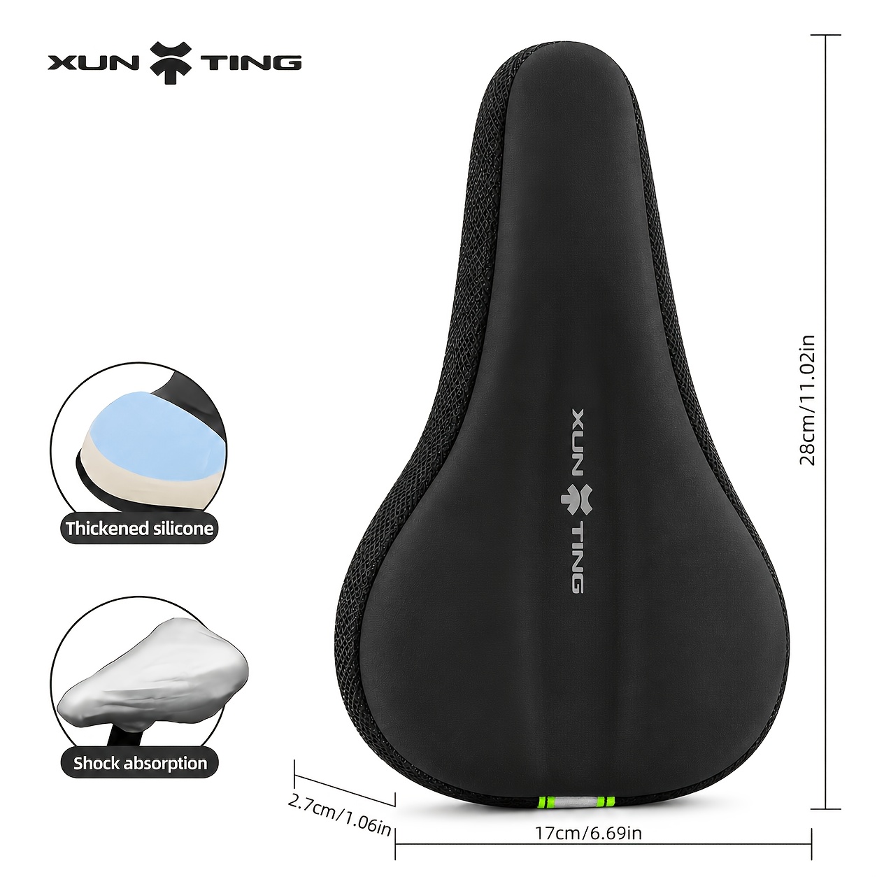 Xunting Silicone -absorbing Bicycle Seat Cover. Internal Silicone Memory Foam,anti-slip And Wear-resistant,free Rain Cover.