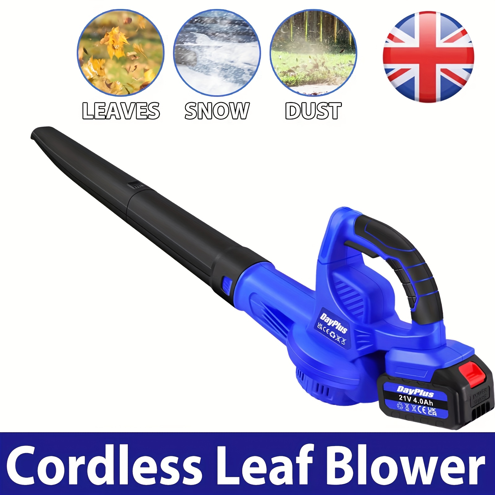 TEMU Dayplus Cordless Leaf Blower 21v With 4.0ah Battery & Charger, Handheld Garden Leaf Blower, Lightweight Portable Battery Leaf Blower, 220cfm