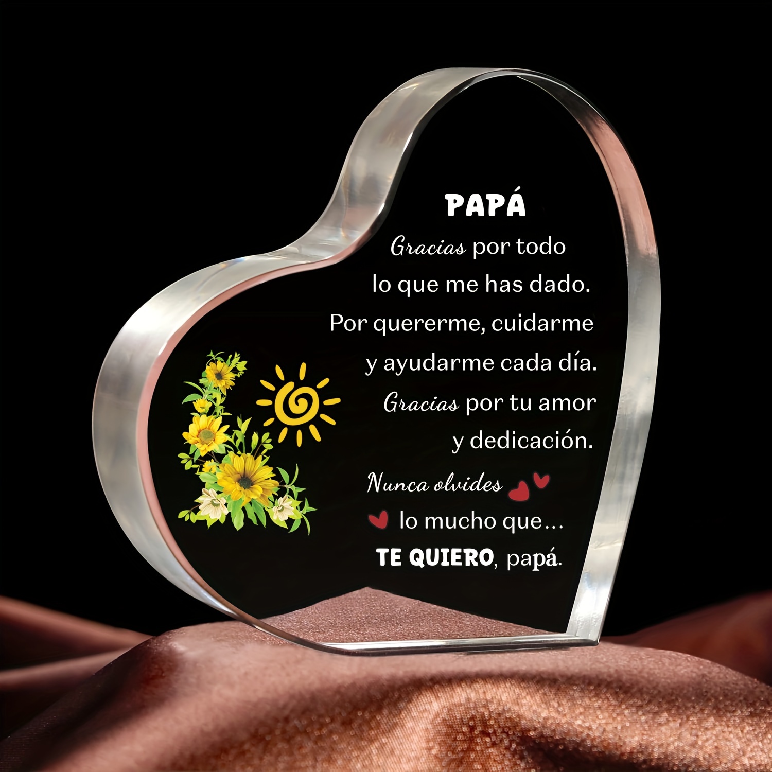 

1pc, Spanish Dad Heart Acrylic Plaque Ornaments Men Father's Day Gifts Desk Sign Sunflowers Home Decor Retirement Appreciate Keepsake Dad, Paperweight Keepsake