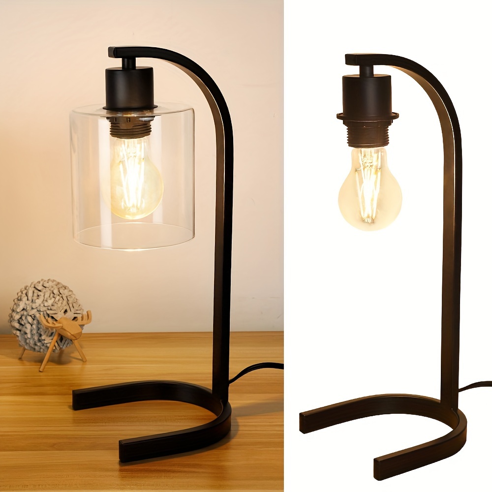 

Vintage Industrial Metal Table Lamp With Glass Shade, Black Desk Lamp For Bedroom, Living Room, Dorm - Includes E26 Bulb, Polished , 53.54" Cord