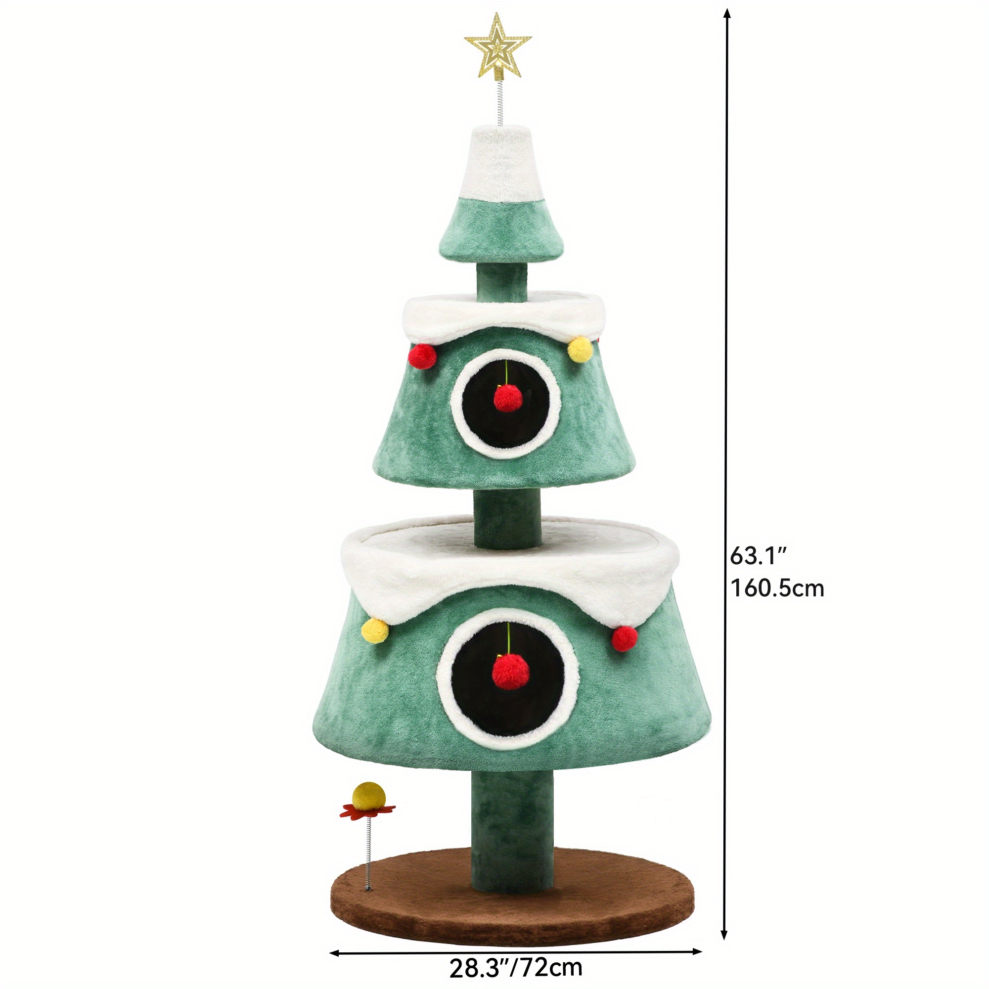 TEMU 2-tier With Plush Ball & Star - Festive Green & , Cat House & Toy For Indoor Cats, Holiday Decor, Indoor Cat Furniture | Festive Cat Tree | Star-topped Tree, Cat Toys