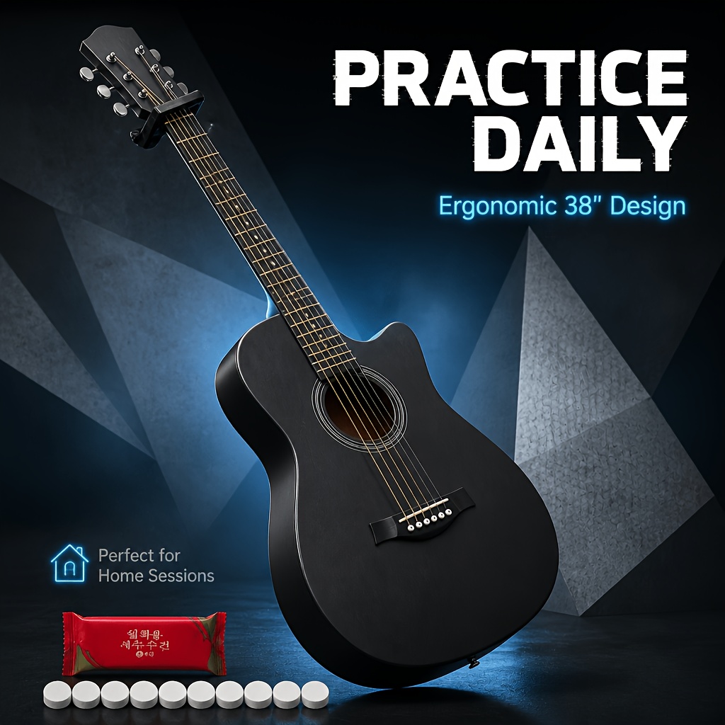 38 Inch Portable Acoustic Guitar Set, with Compressed Towel,... product image 12