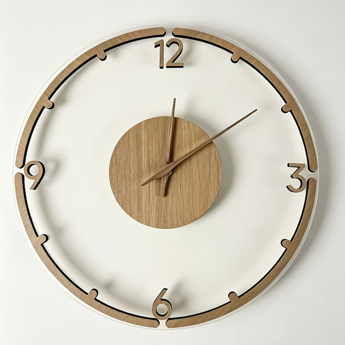 12 Inch Minimalist Wood Wall Clock, Silent Non-ticking Transparent Acrylic Clock, Modern Decor For Living Room Bedroom Office