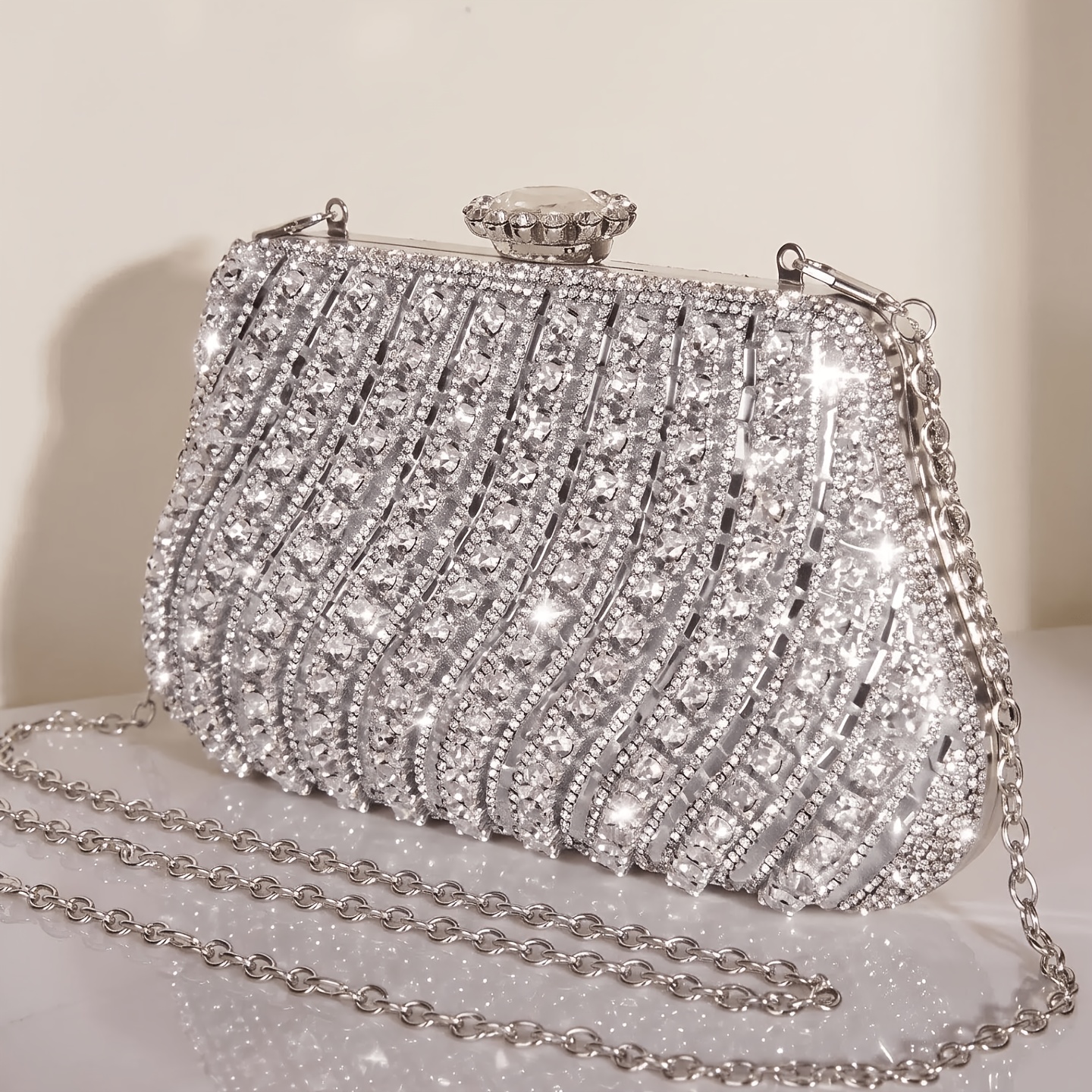TEMU Crossbody Pleated Rhinestone Sequin Clutch, Luxurious And Elegant Women's Evening Handbag, Suitable For Weddings, Parties, Birthdays