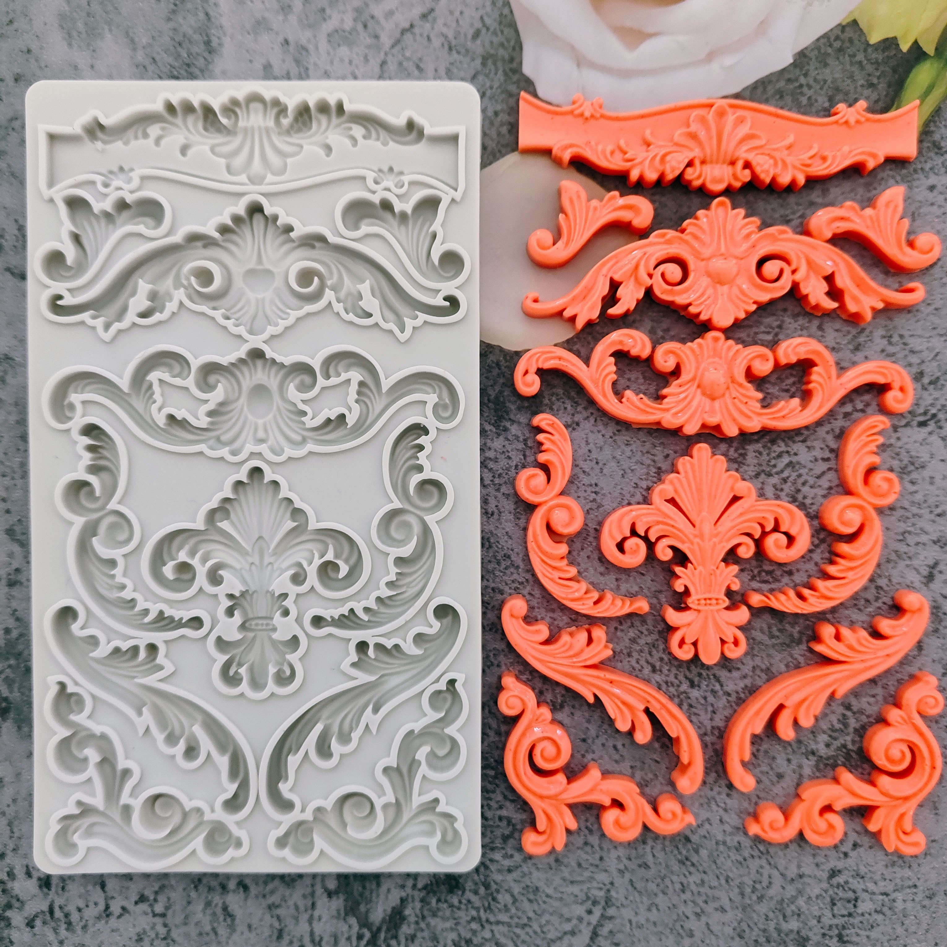 

1pc Baroque Scroll Relief Silicone Mold Fondant Cake Mold Kitchen Utensils Baking Tools Cupcake Top Decoration Wedding Birthday Party Decoration Mold Reusable