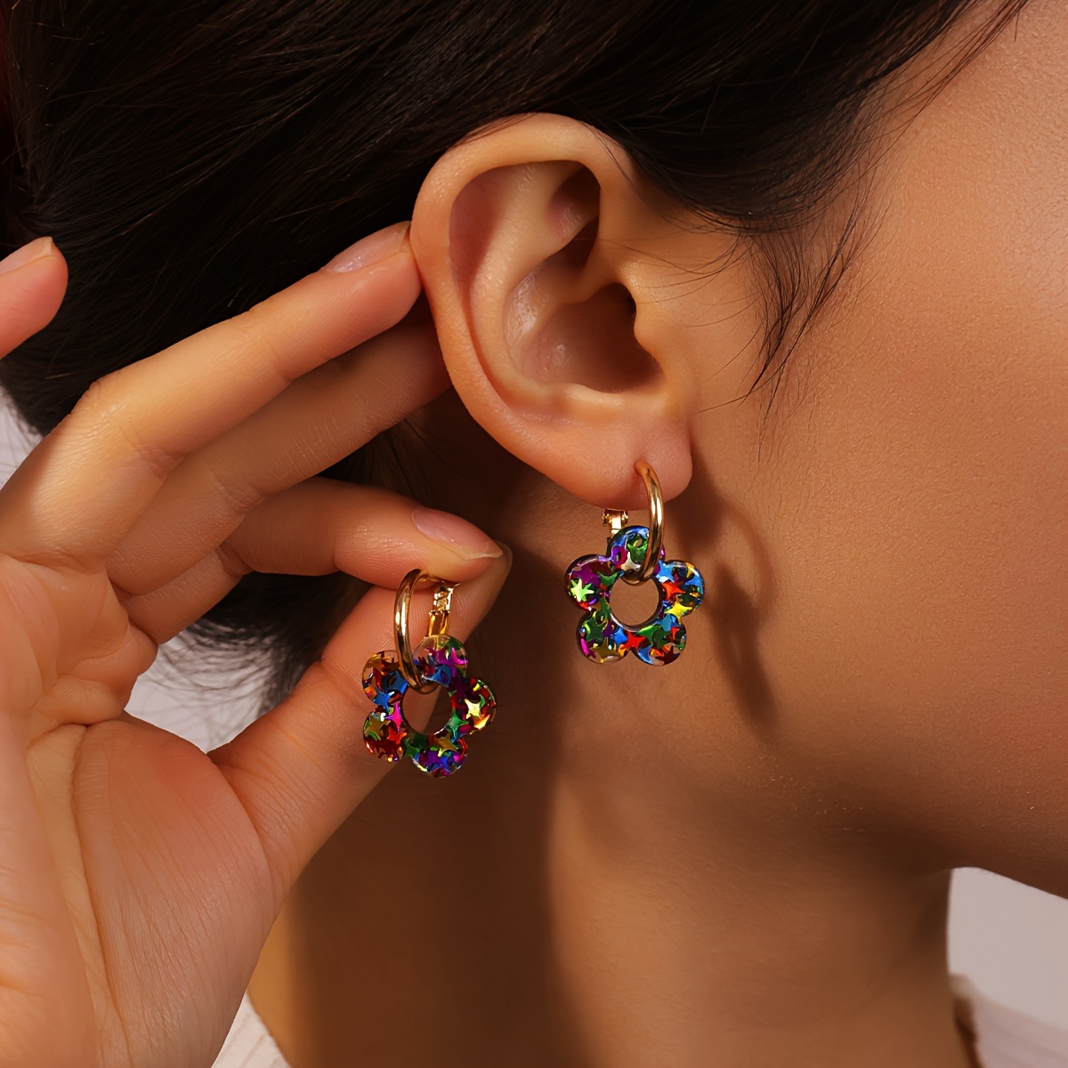 TEMU A Pair Of Fashionable And Cute Five-flower Earrings Suitable For Women