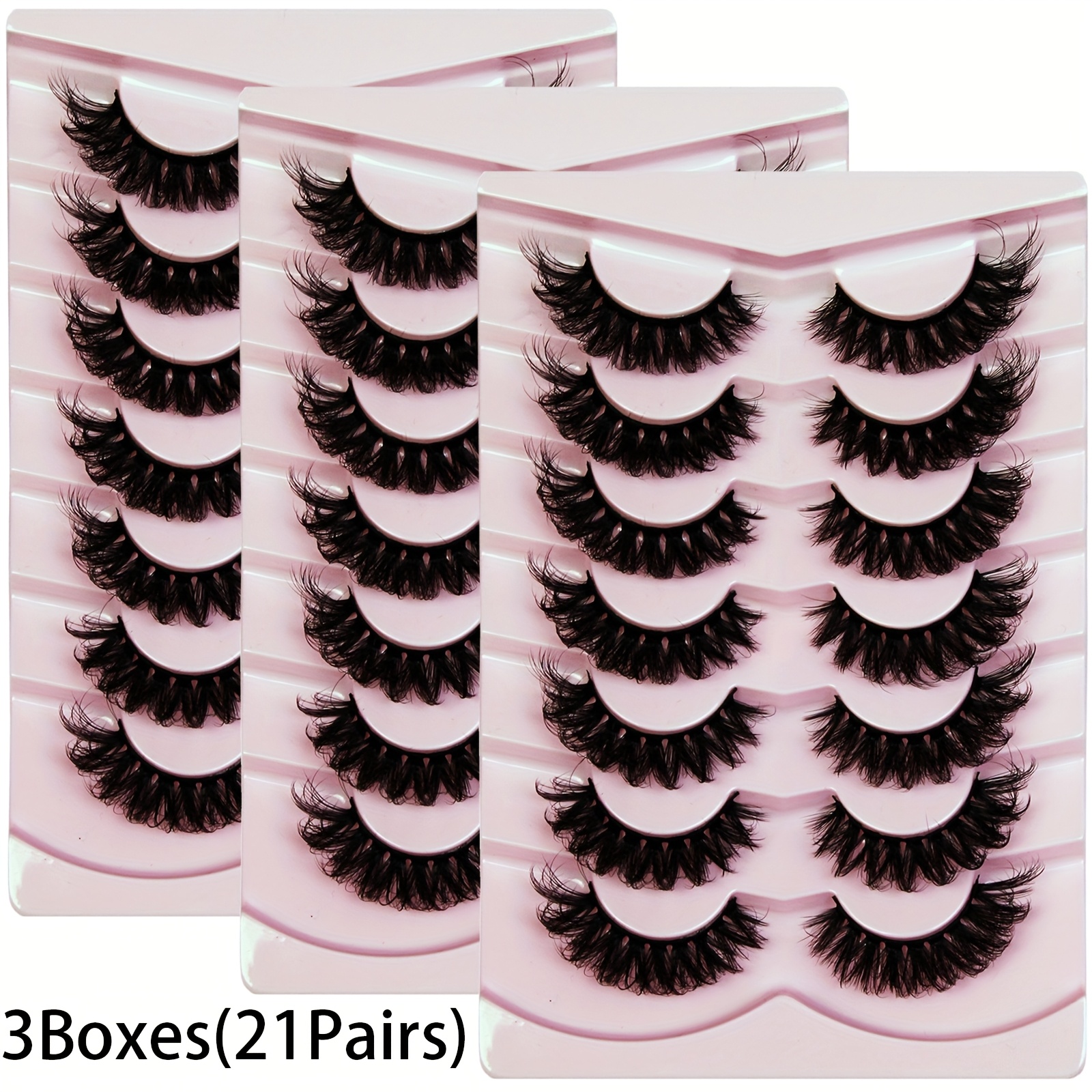 TEMU Set Of 3 Mink Strip Lashes With 21 Pairs, Soft And Lightweight Fluffy Wispy False Eyelashes, To , Multipack For Everyday And Party Makeup
