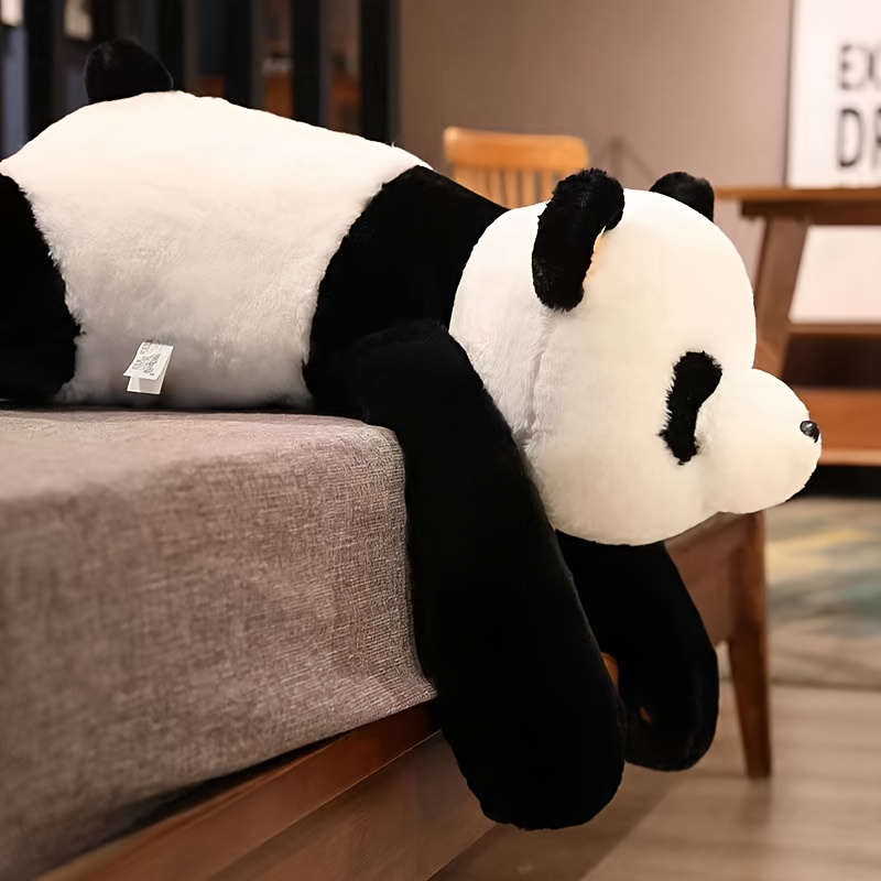 1pc Cute   Plush Toy - Soft White & Black Stuffed Animal with   Eyes, Mixed Colors, Cuddly Gift for Home Decor, Living Room, Panda Plush Toy, Durable Fabric