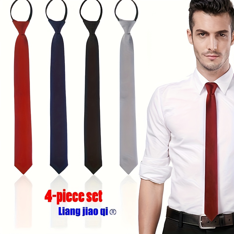 TEMU A Set Of 4 High-quality Men's Ties, With Matte Texture, Equipped With Adjustable Zippers, Narrow Design, 5cm Width, Suitable For Gifting Or For