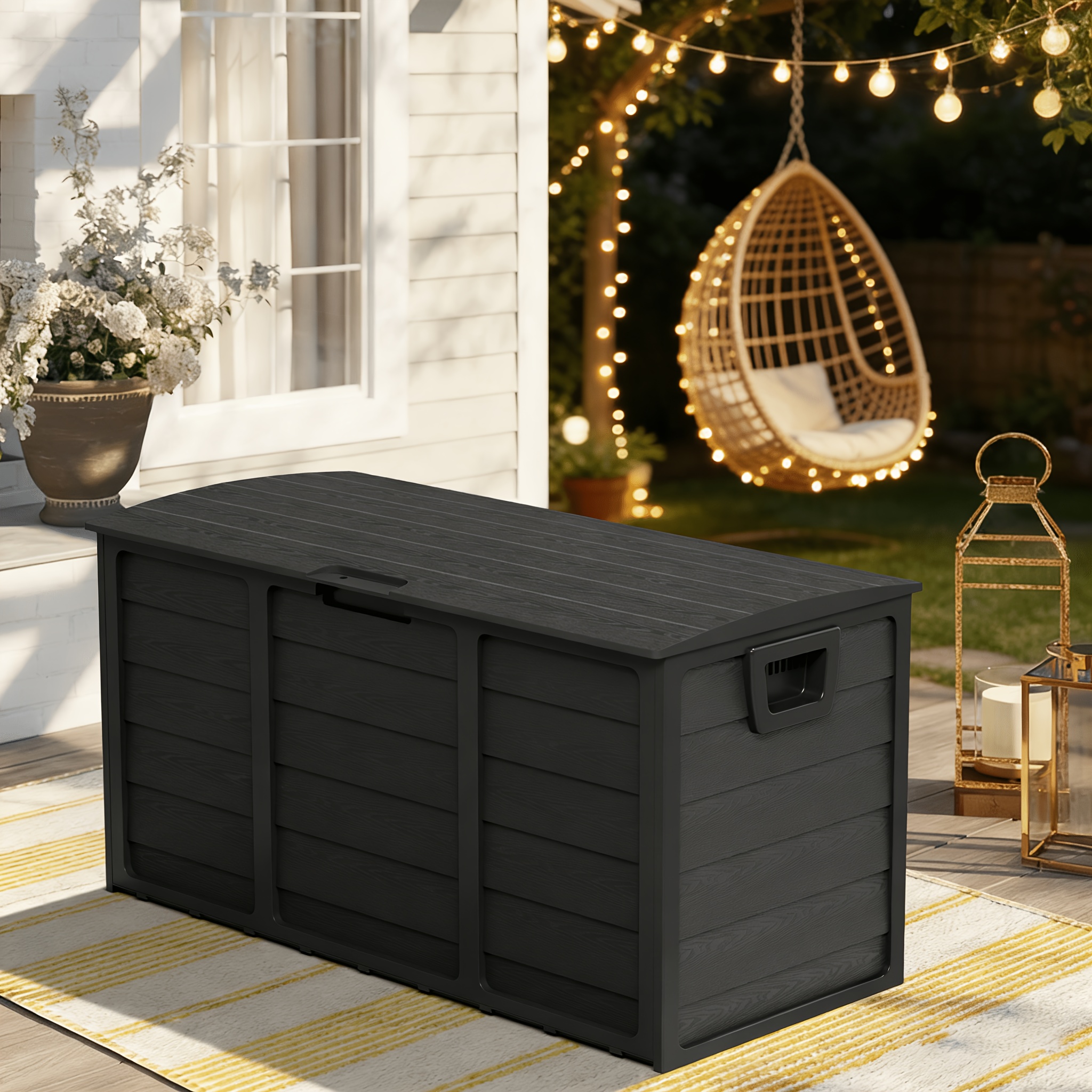 TEMU 75-gallon/35-gallon Heavy-duty Resin Storage Bin With A Lockable Lid And Handles, Ideal For Warehouse Organization, Outdoor Yard And Garden