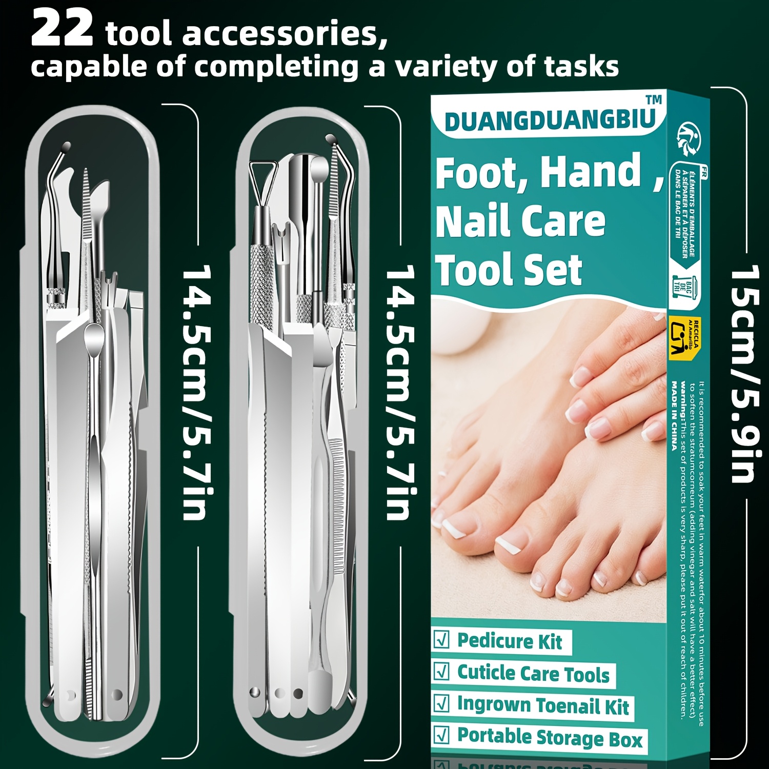 Image of 22-in-1 Stainless Steel Ingrown Toenail & Cuticle Removal Kit - Odorless Pedicure And Manicure Set, Halloween Gift, Convenient For Travel With Portable Storage Case, Duangduangbiu