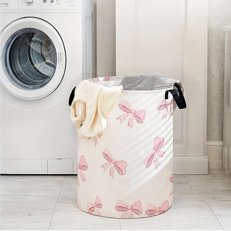 TEMU Boîte de Rangement Imprimée Motif Nœud Rose, Panier de Rangement Pliable Grande Capacité, Idéal pour Décoration de Chambre, Paniers, Chambres,
