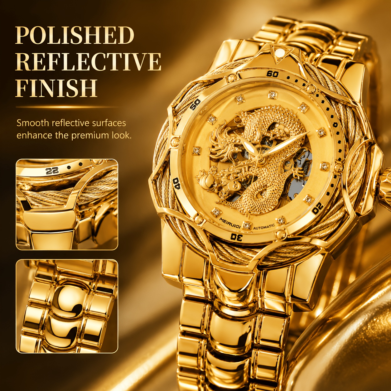 Men's Mechanical Dragon Skeleton Dial Bracelet Wristwatch