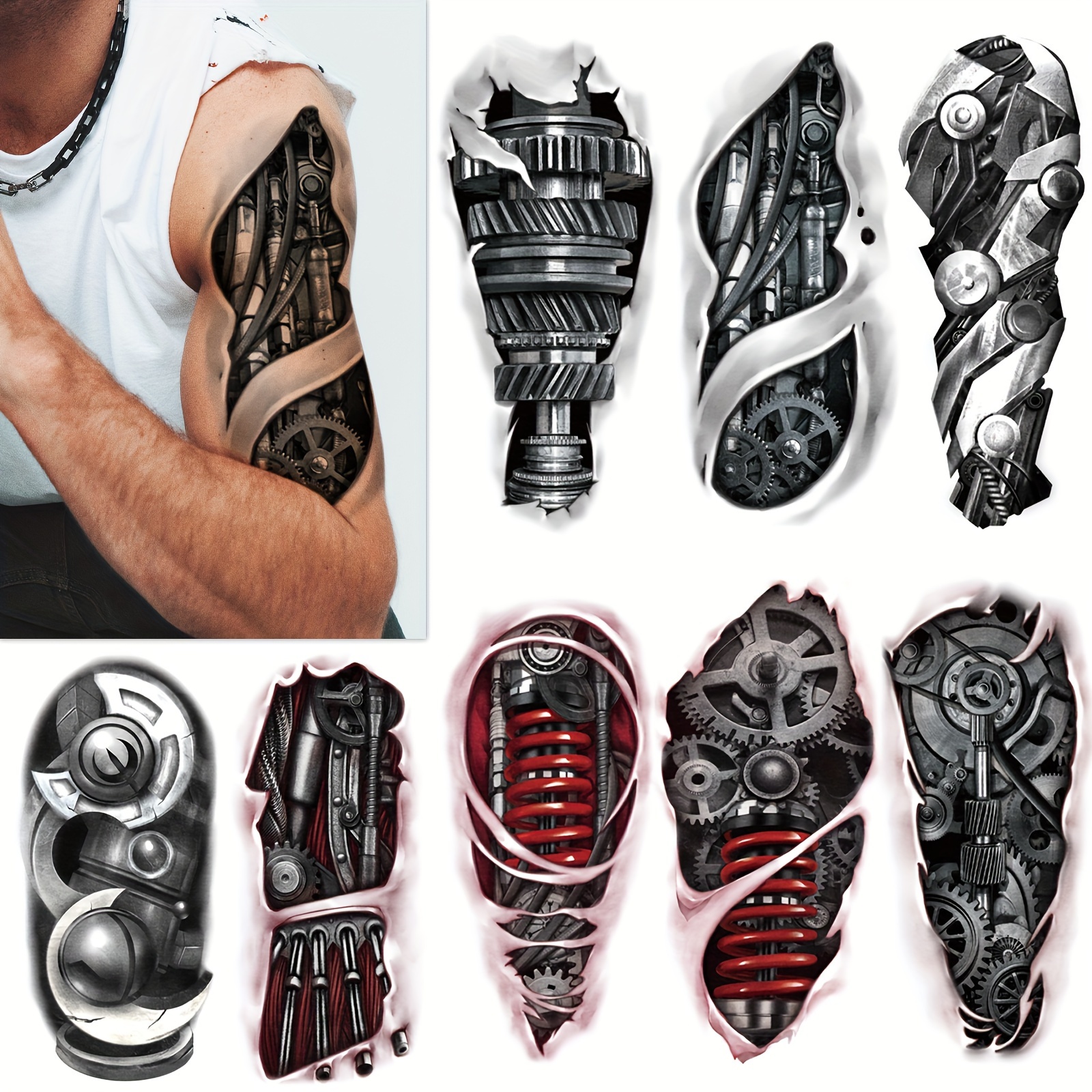 

17 Sheets Cool Machine Fake Tattoos, Wound Robot Makeup Temporary Tattoos For Men Women, Waterproof&long-