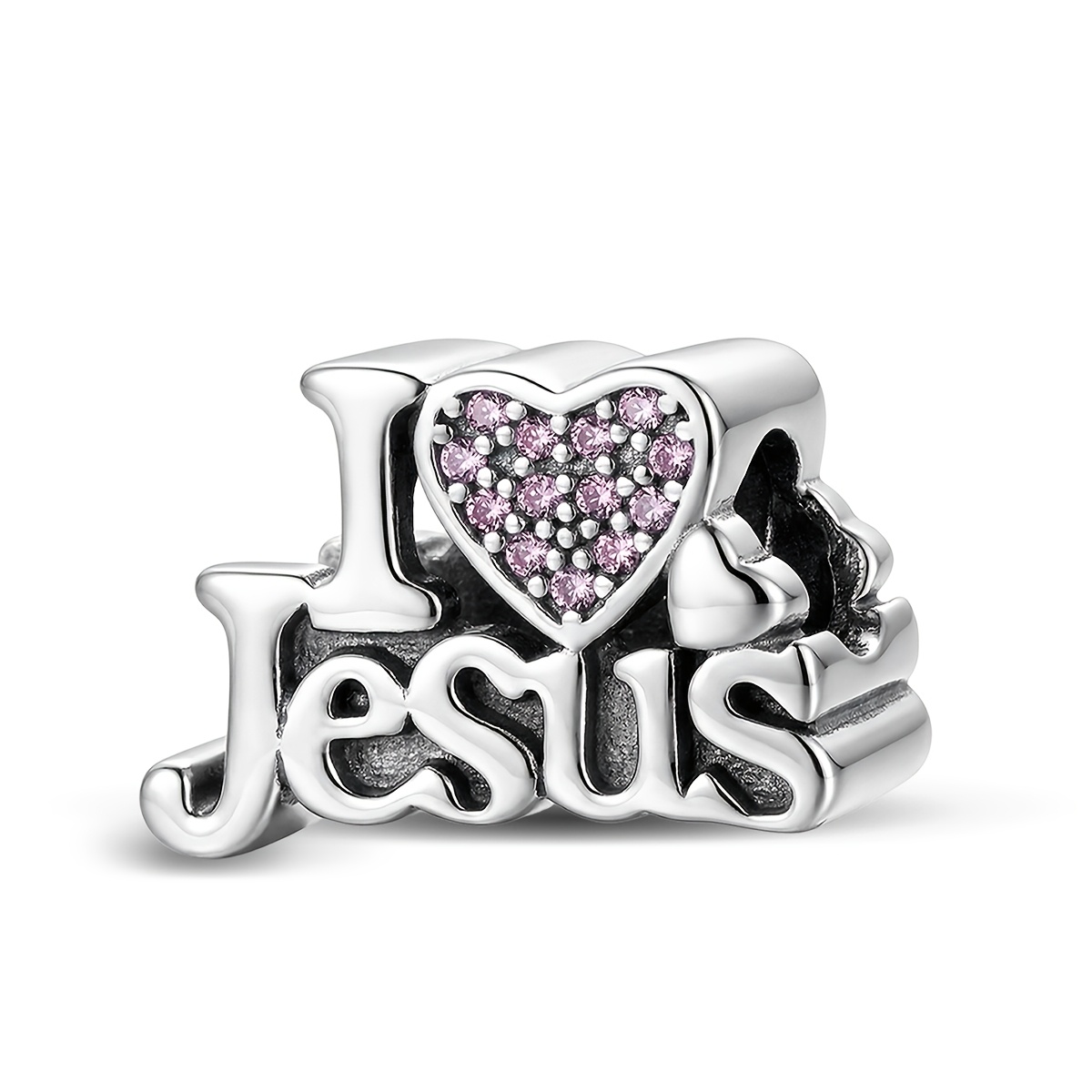 TEMU 1pc Engraved I Love Jesus Diy Pendant Beaded For Women's Jewelry, 925 Silver Plated, Spring And Summer Jewelry Making Accessories Holiday Party