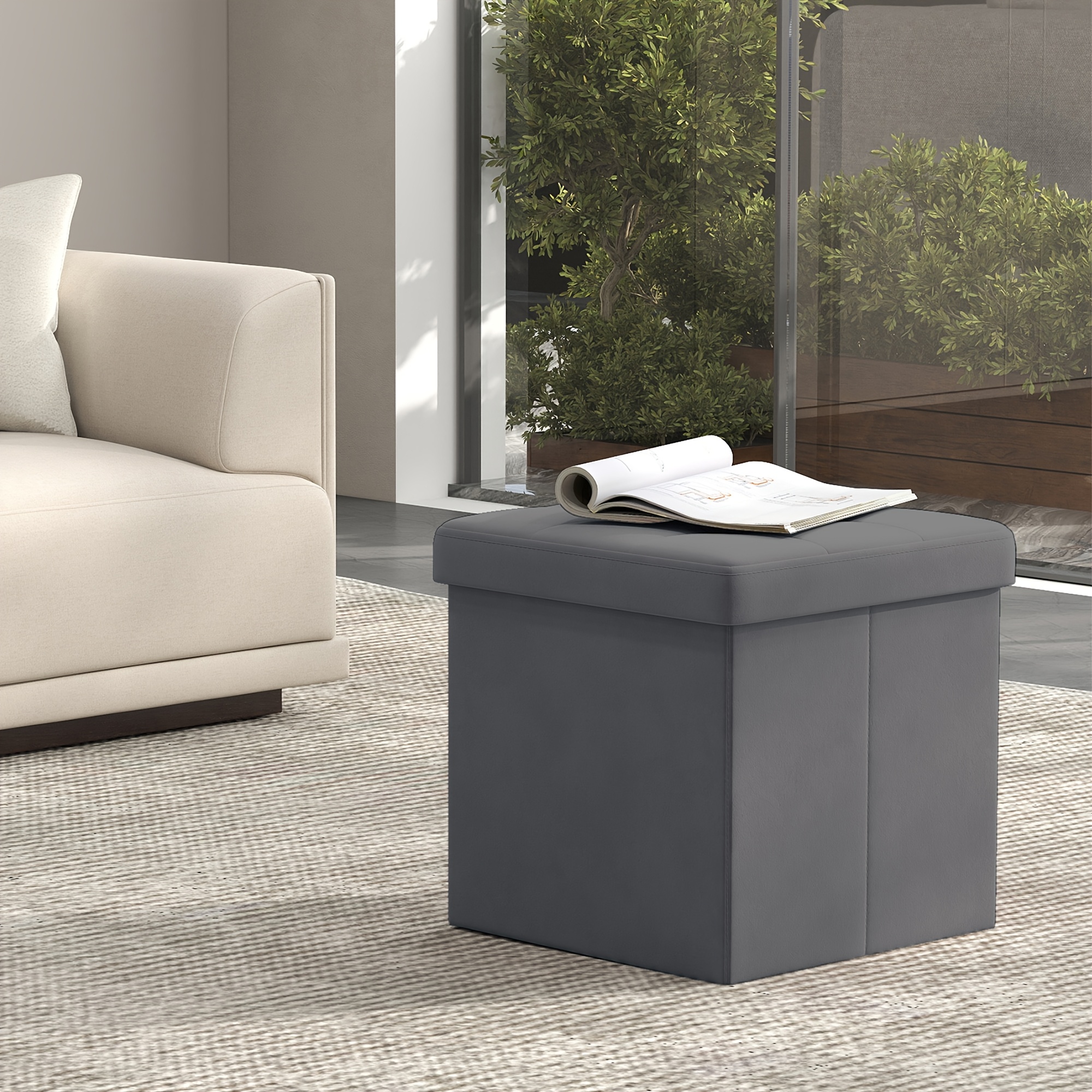 E-shop Bank mit Stauraum, Klappbarer Sitzkasten, Aufbewahrungsbox mit Deckel, Fußhocker, 38 x 38 cm, Maximale Belastung 300 kg, für Flur, Wohnzimmer,