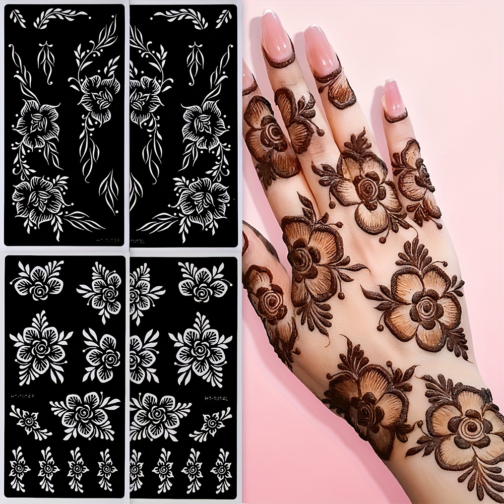 4 Sheets Temporary Tattoo Stencils Set, Reusable Body Art Templates For Women Body Makeup Tattoo Stencils Designs