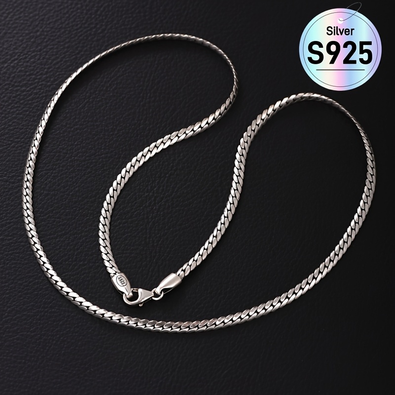 TEMU 925 Sterling 925 Silvery Men's Chain Necklace - Real 925 Silvery Jewelry For Showers And Swimming! Stylish And , Popular Men's Accessories