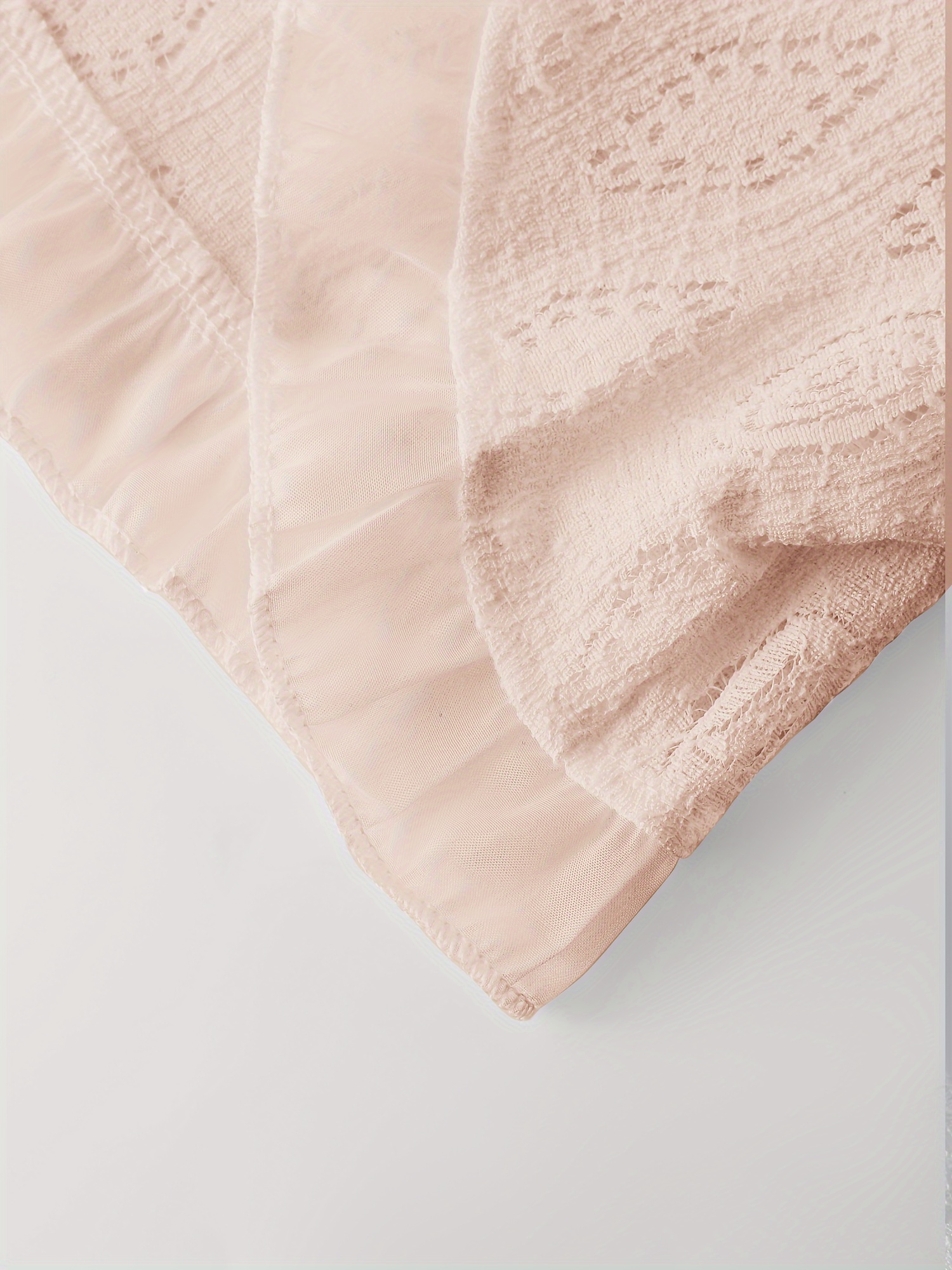 Solid Eyelet Contrast Lace Crop Cardigan, Elegant Puff Short Sleeve Open Front Top, Women's Clothing