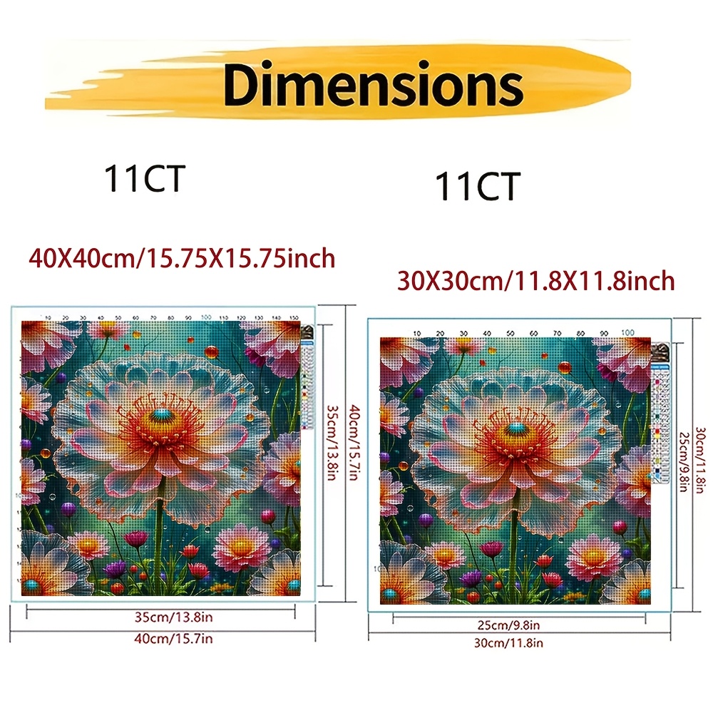 Complete Frameless Cross-Stitch Embroidery Kit, "Dreamy Transparent Flower Cluster" Design