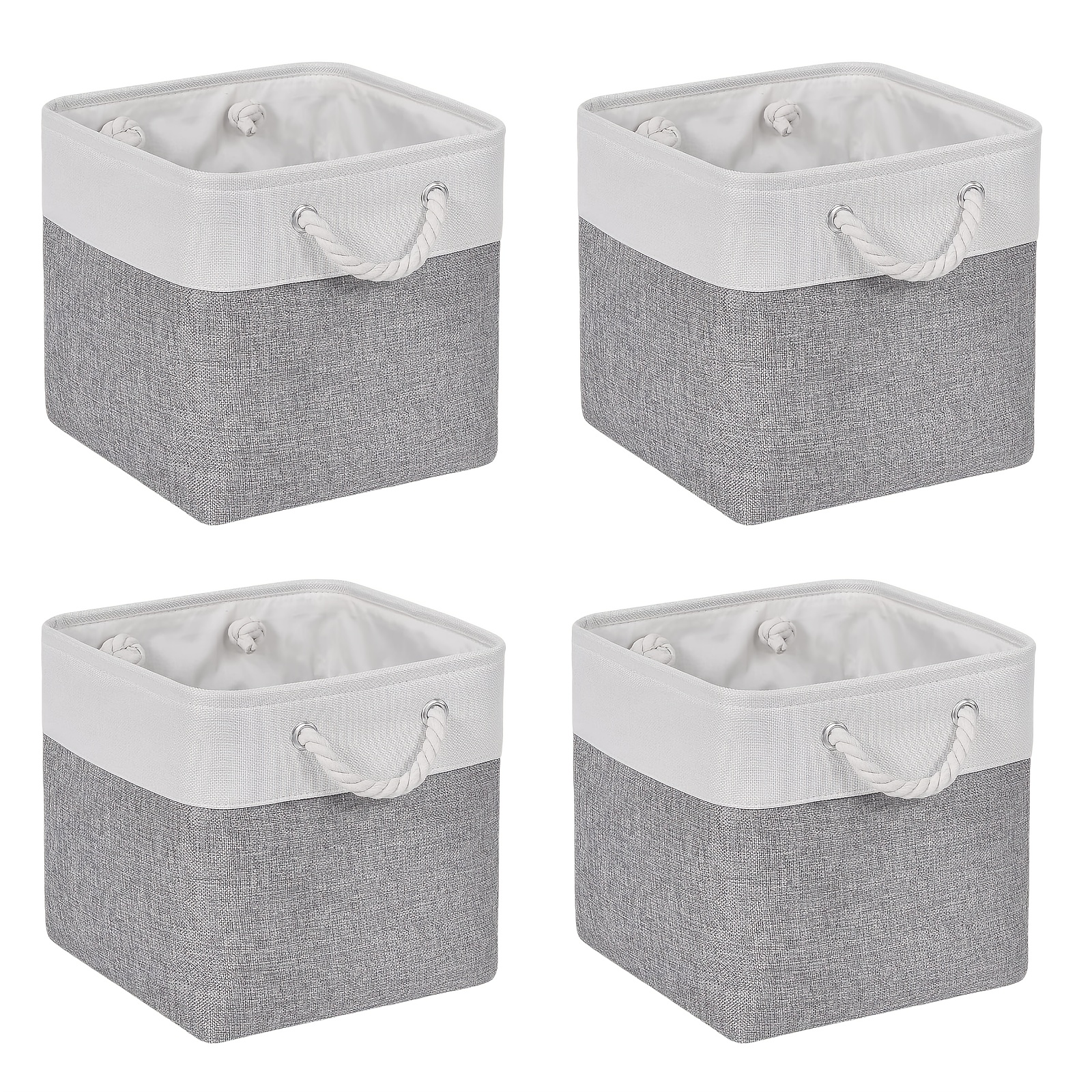 4pcs Foldable Storage Cube Basket, Fabric Cube Storage Box Foldable Storage Basket With Leather Handle, Suitable For Miscellaneous Items, Clothes, Bedroom Wardrobe, Home Storage Beige