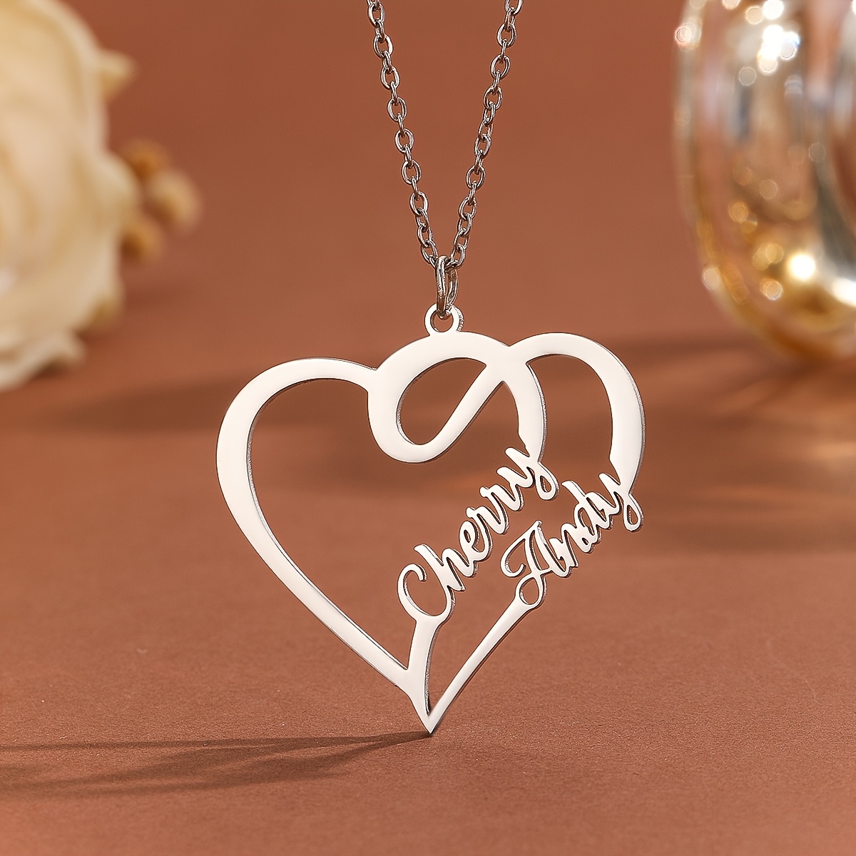 

Personalized Stainless Pendant Necklace With Custom Double Names, Elegant Simple Jewelry For Couples, Ideal For & Gift-, Christmas & All