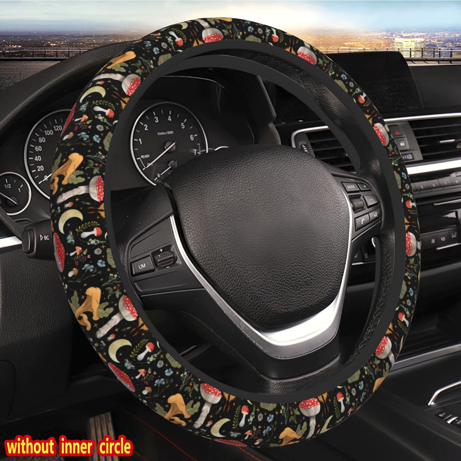 

1pc Mushroom And Butterflies Pattern Car Steering Wheel Cover Universal 15 In Car Accessories For Men Women, Steering Wheel Protector Comfortable Protective Case