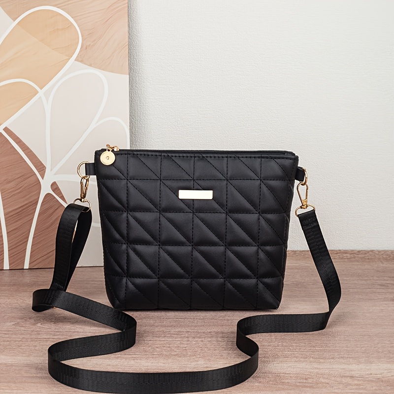 TEMU 2026 New Stylish And Easy Women', Shoulder Bag, Crossbody Bag, Triangle Lattice Women', With , With Adjustable Shoulder Strap