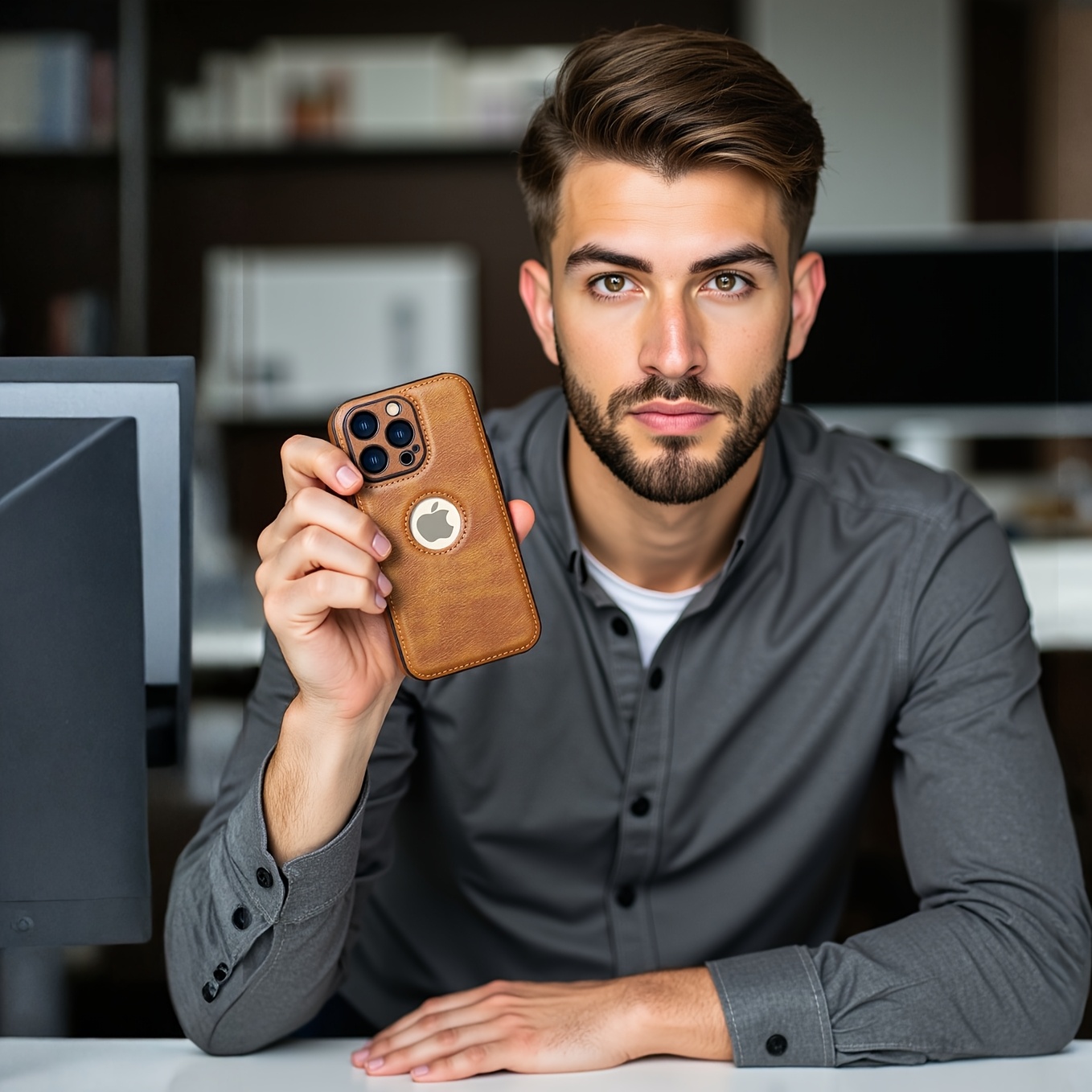 Logo View Compatible with iPhone 15/14/13/12 Pro Max Case Slim Premium Vegan Leather Classic Luxury Elegant Thin Cover, Shockproof Full Protection - Image 16