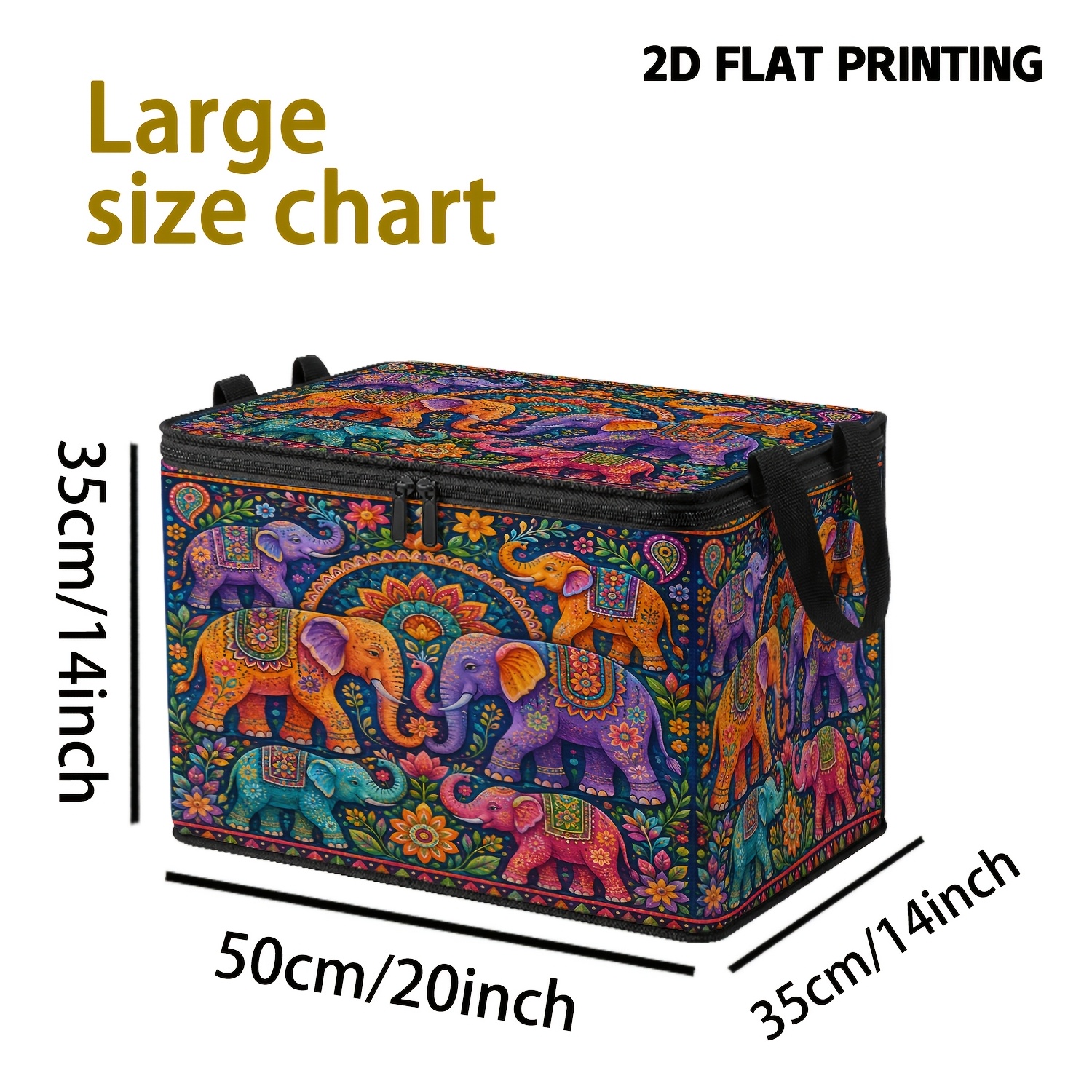 TEMU Boîte de rangement 1 pièce grande avec mandala d'éléphant indien, couvercle rabattable renforcé et base octogonale, convient pour vêtements,