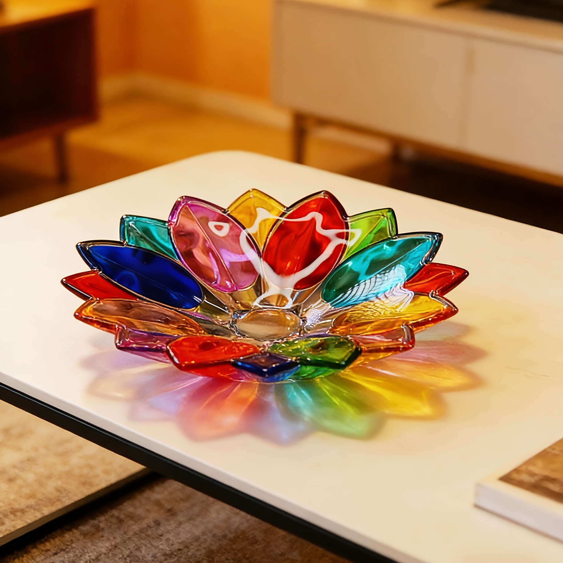 TEMU Handcrafted Multicolor Serving Bowl, Vintage Decorative Crystal Dish For Kitchen Counter, Party & Housewarming Gift (non-food Contact)