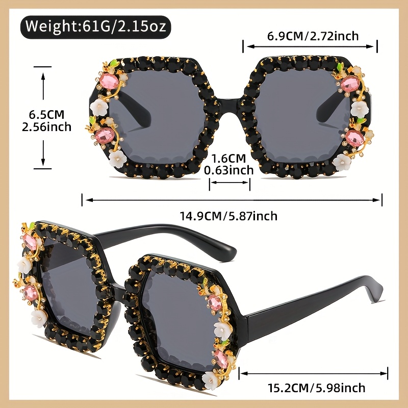 1pc oversized square womens fashion glasses luxury floral - Temu display picture 2
