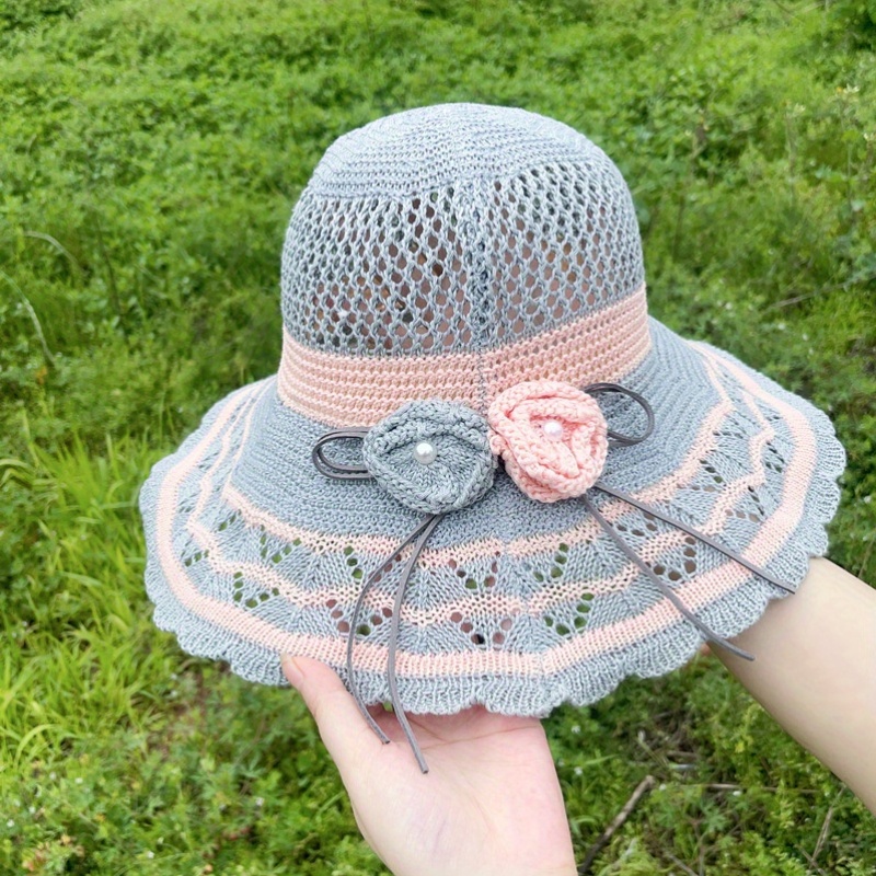 women cotton sun hat foldable beach hat handmade crochet - Temu display picture 3