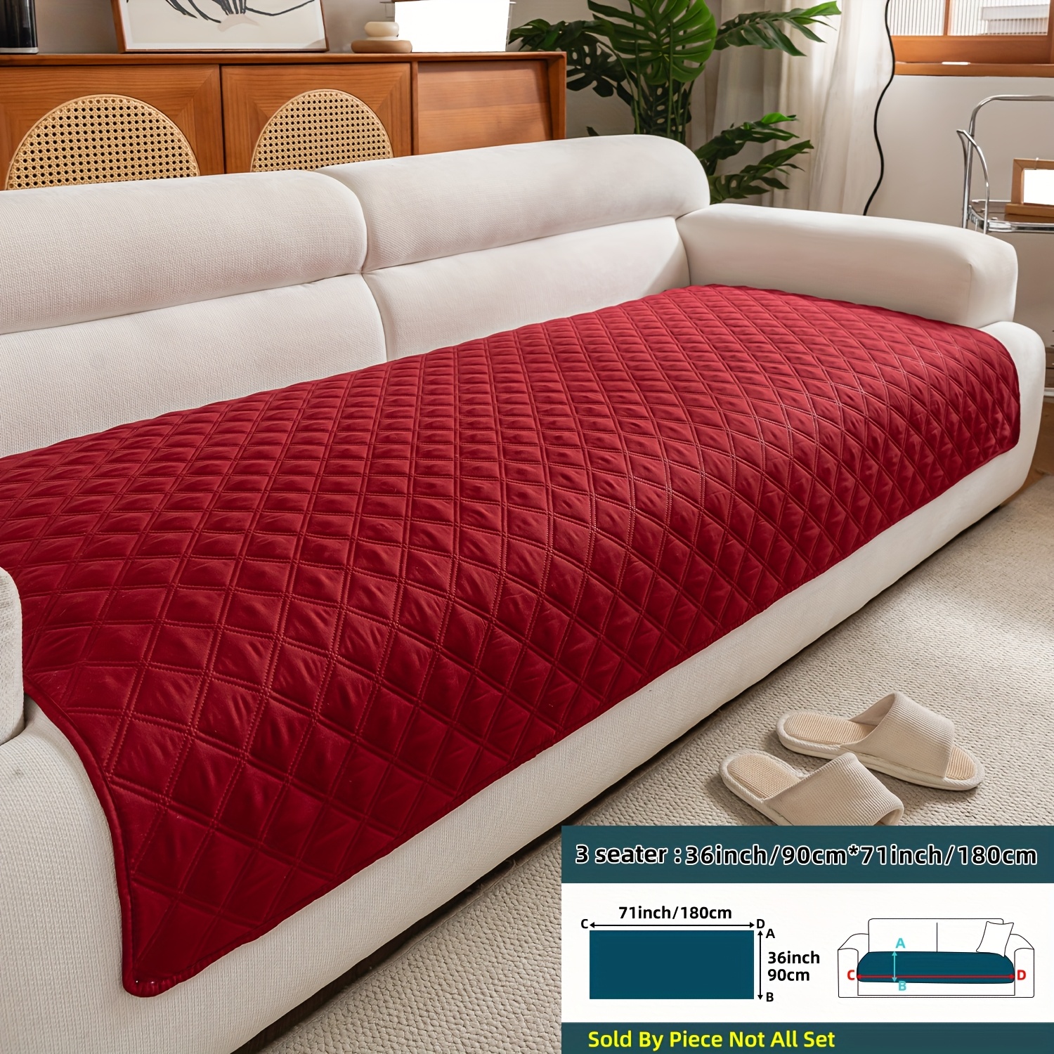 TEMU This 1pc Anti-slip Sofa Cover Features Ultrasonic Embossing Technology With A Modern Minimalist Double-line Diamond . Made From Pet-friendly,