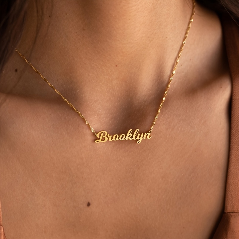 TEMU 304l Stainless Steel Custom Name Necklace, Personalized Hand-written Letter Pendant With Exquisite Twist Chain, Custom Elegant Women's Name