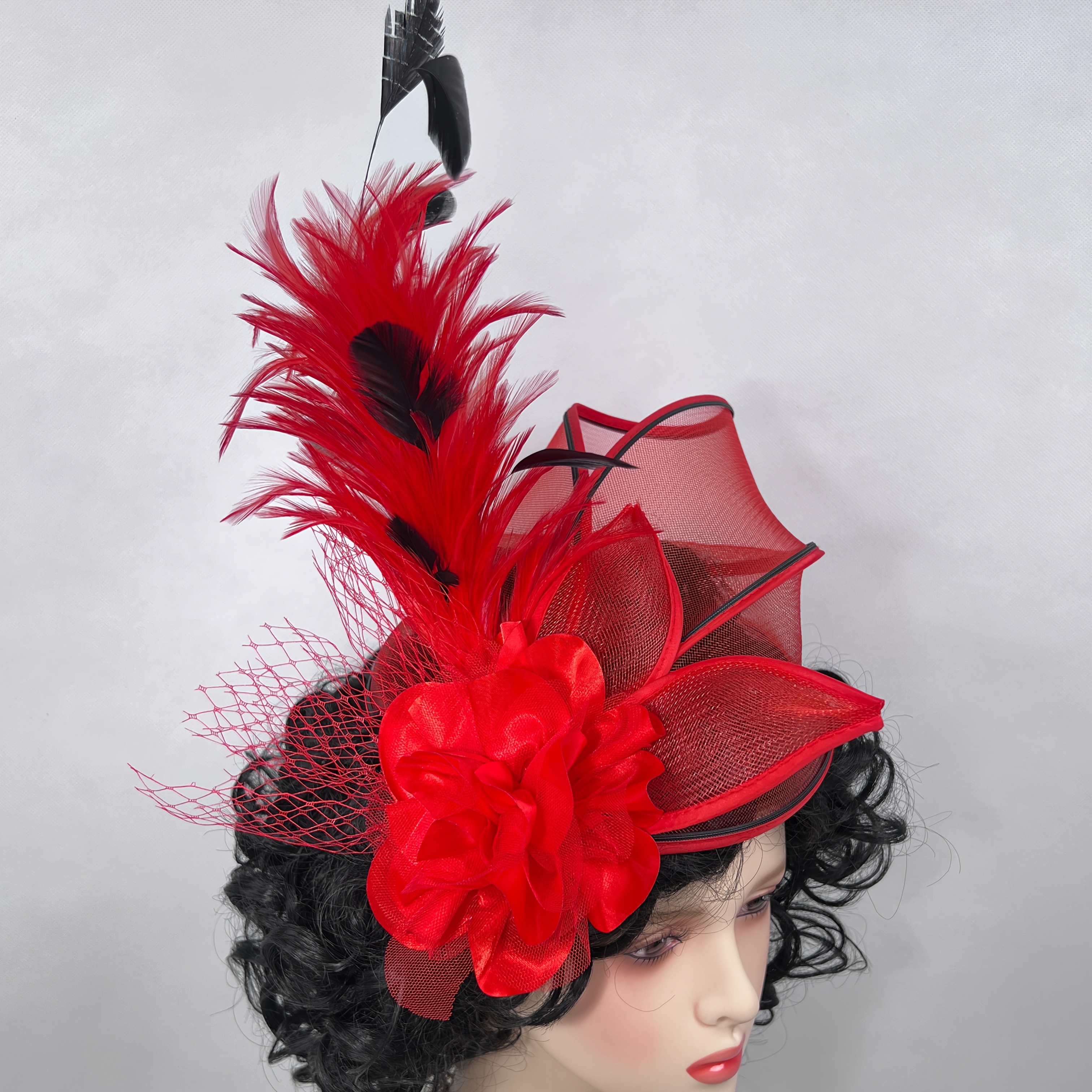 Beautiful Red Feathers Beads Fascinator Clip and Head Kentucky Derby Tea Party… Fascinator & Hatinator Hats | Kentucky Derby & Pillbox  main image 2