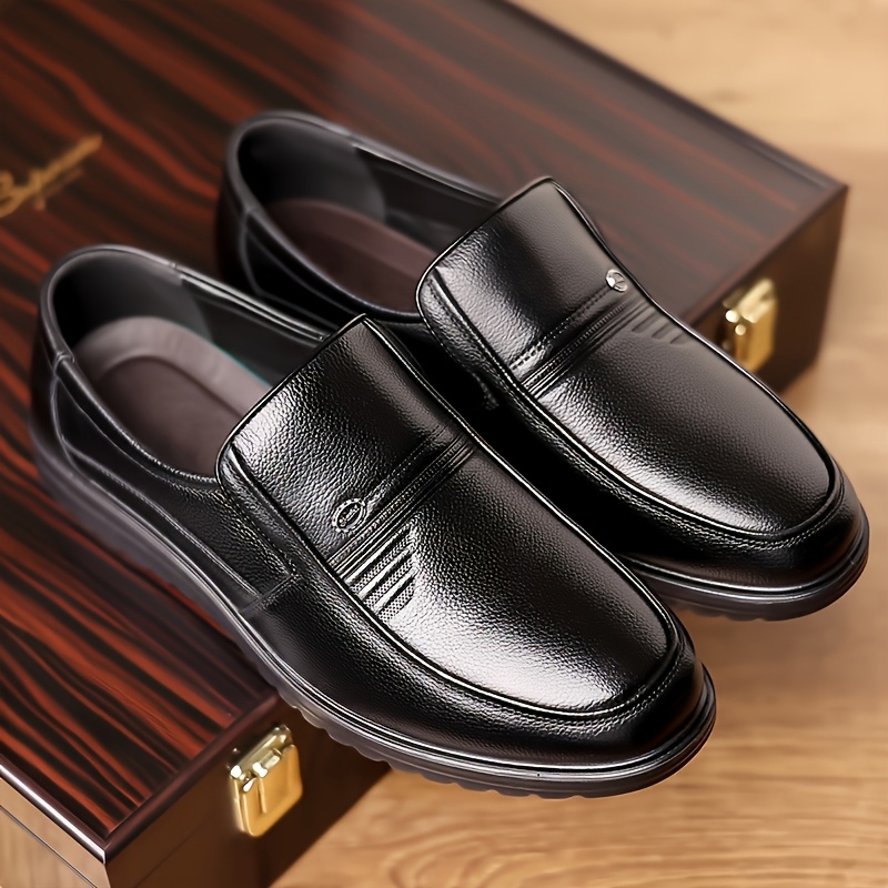 chaussures mocassins à enfiler en cuir de   pleine fleur de couleur   pour hommes, chaussures habillées à semelle en caoutchouc décontractée antidérapante et confortable, chaussures pour hommes Détails du produit 2