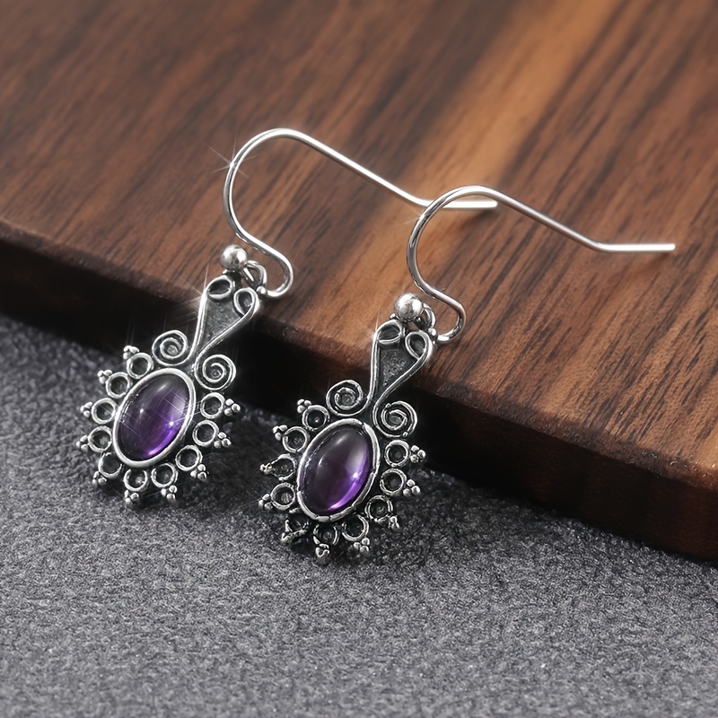 Women's Retro Ethnic Style Purple Drop Earrings, Copper