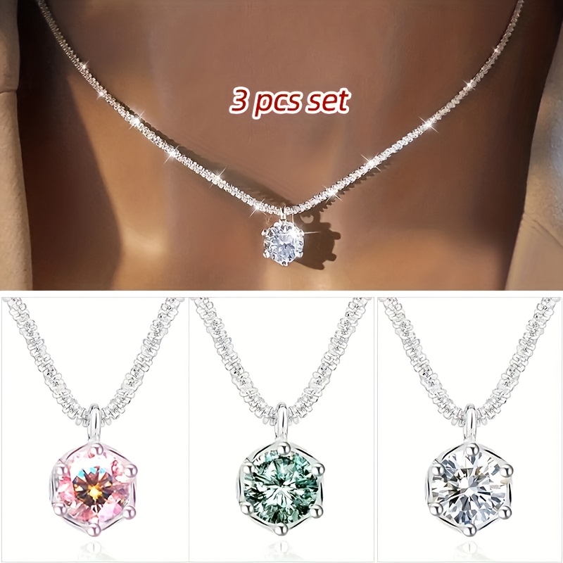 

3pcs 925 1ct Moissanite Inlaid Necklace New , For Weddings, And , A On Day, 's Day, Christmas