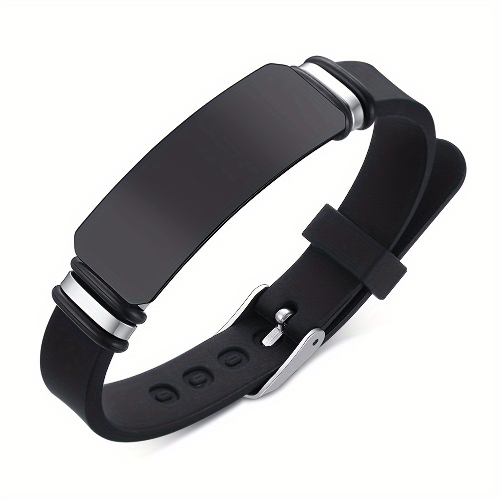 Image of Custom Engraved Silicone Bracelet, Personalized Nameplate Id Wristband, Names Date Phone Number Text Laser Engrave Bangle For Youth Adults, With Velvet Bag
