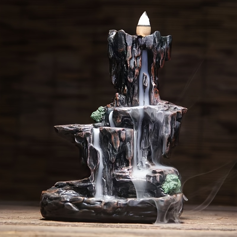 TEMU Porte-encens à reflux de de montagne, Fontaine à zen en céramique pour décoration d'intérieur